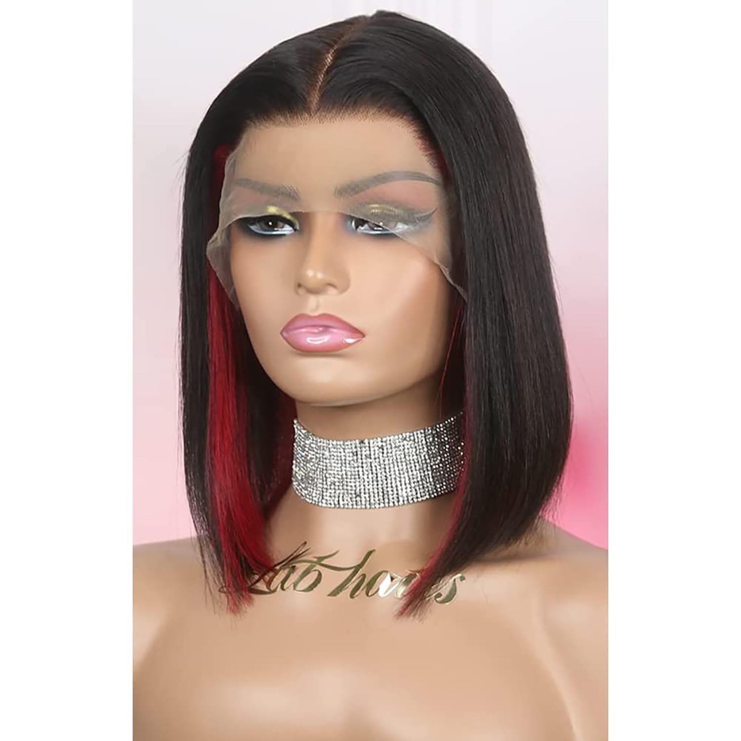 LAB HAIRS 14 Inch Skunk Stripe Wig 13×4 Transparent Lace Front Wigs… Fast Ship