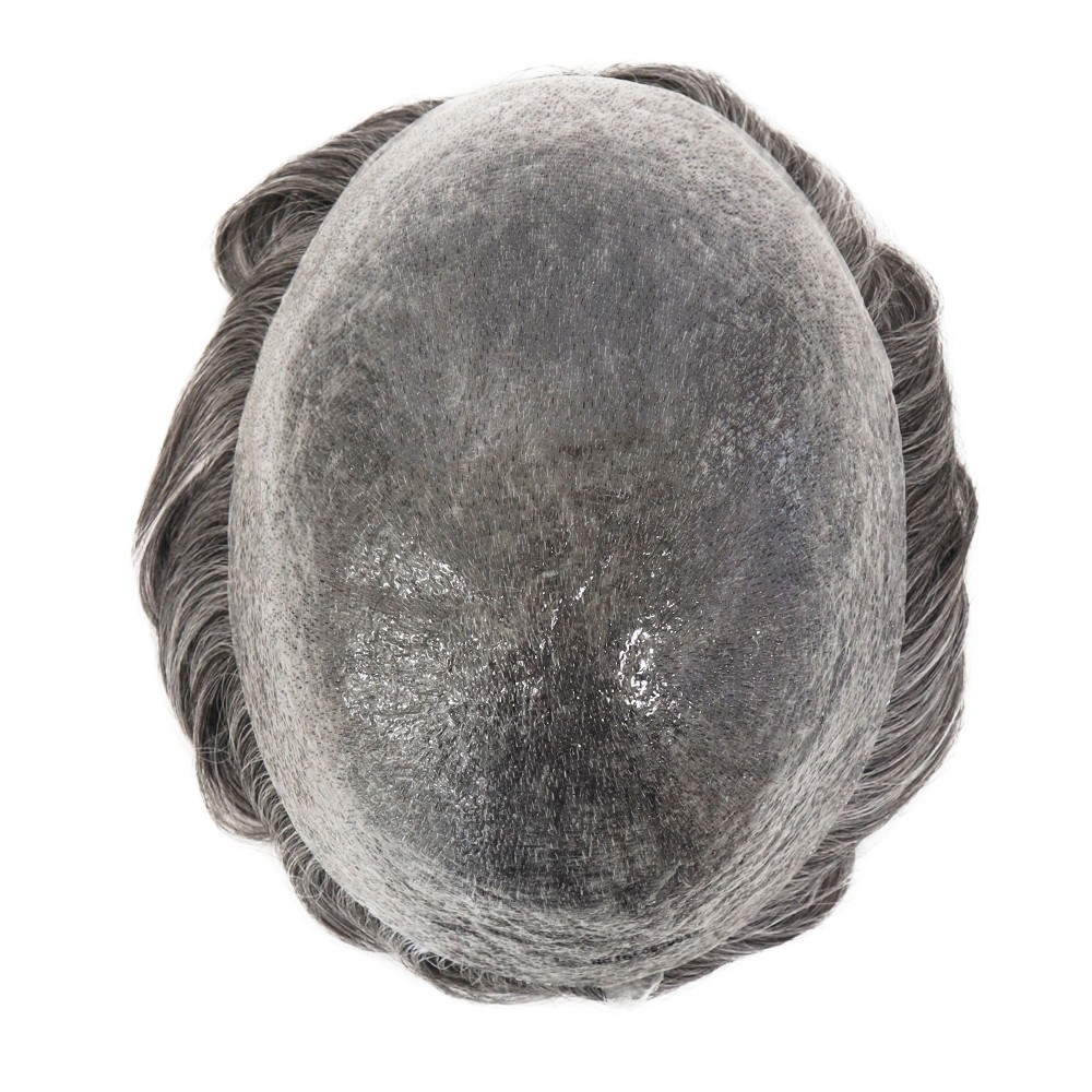 Mens Toupee Human Hair System 0.03 Ultra Thin Skin System Hair Pieces #1B50