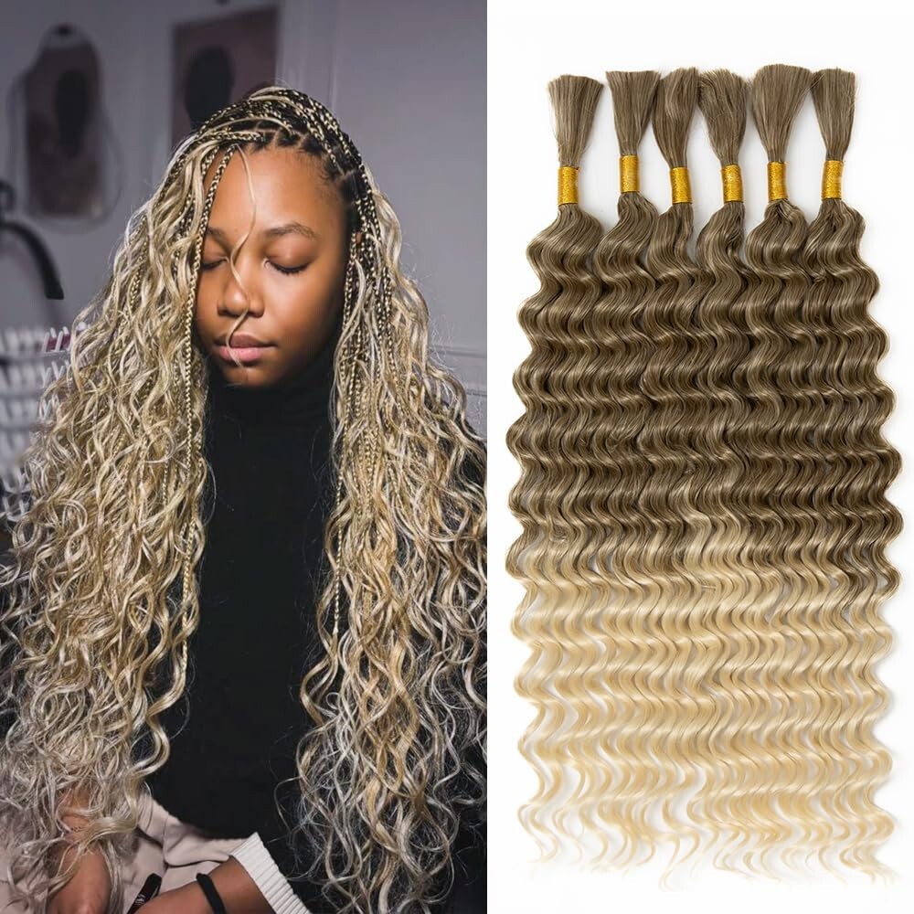 Deep Wave Bulk Hair for Braiding 20 Inch 6 Bundles 200g Natural Black Curly
