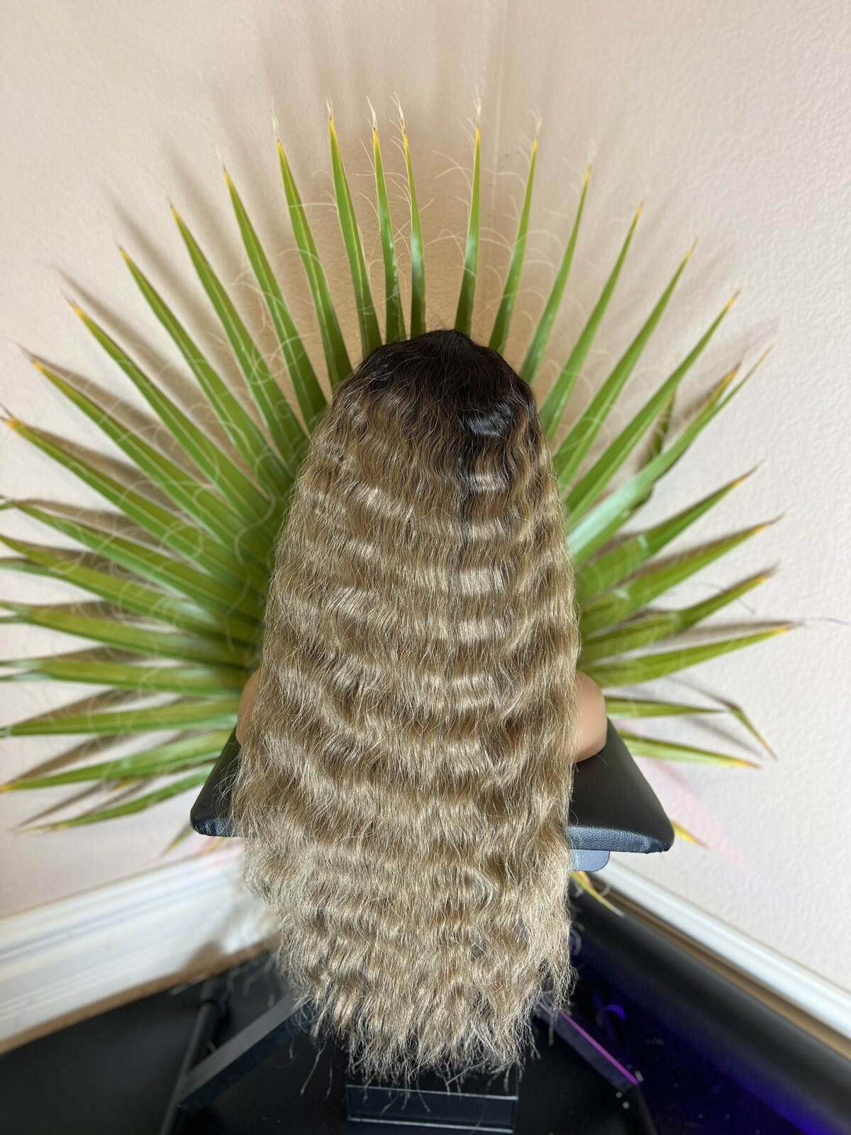 Honey Golden Blonde Wig Darker Brown Roots With Bangs Ombré 22 Inch Long Heat Ok