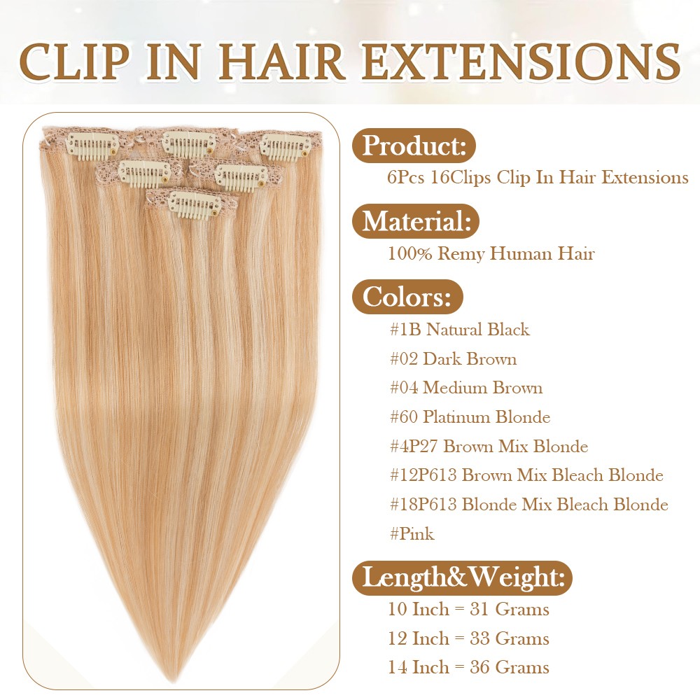 Clip In Remy Human Hair Pad Extensions Soft Hairpiece One Pieces 6Pieces 6Clips