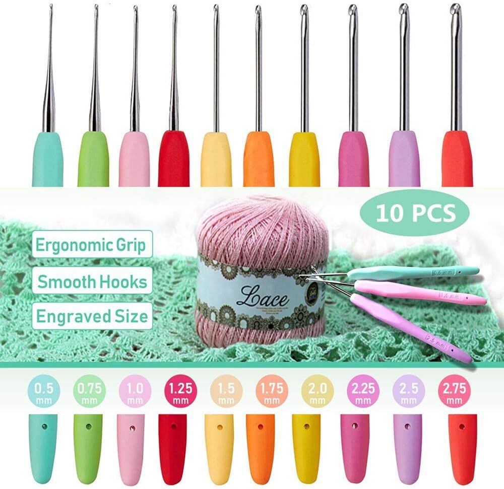 10pcs Small Size Lace Crochet Hooks 0.5~2.75mm, Multicoloured 0.5~2.75mm
