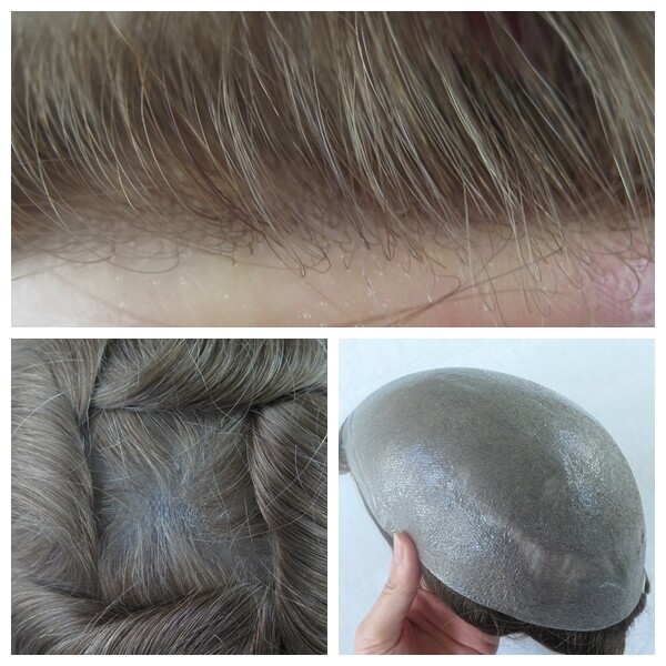 Natural Mens Toupee Human Hair Replacement System Super Thin Skin Hairpieces #20