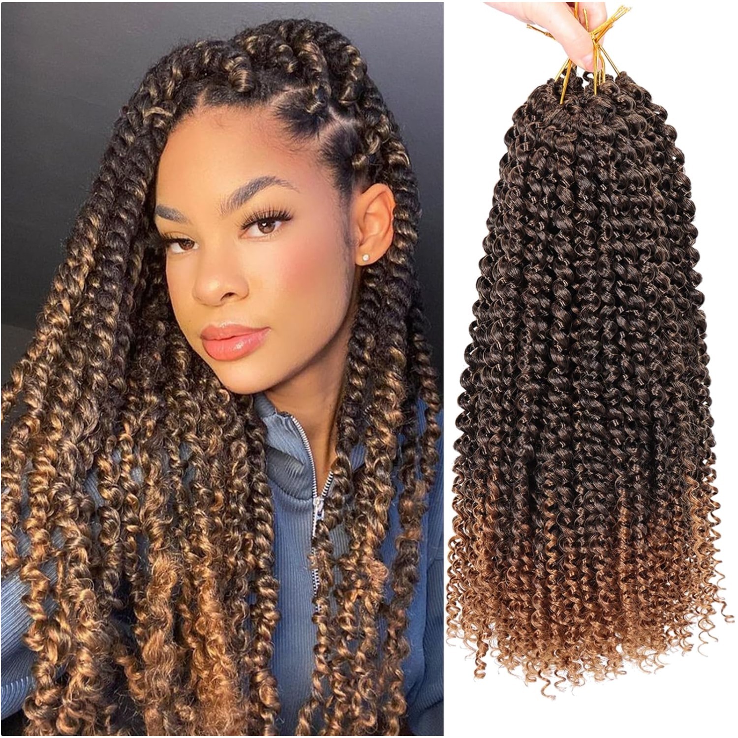 Natural Ombre Brown Passion Twist Hair – 16 Inches, 7 Packs for Easy Styling