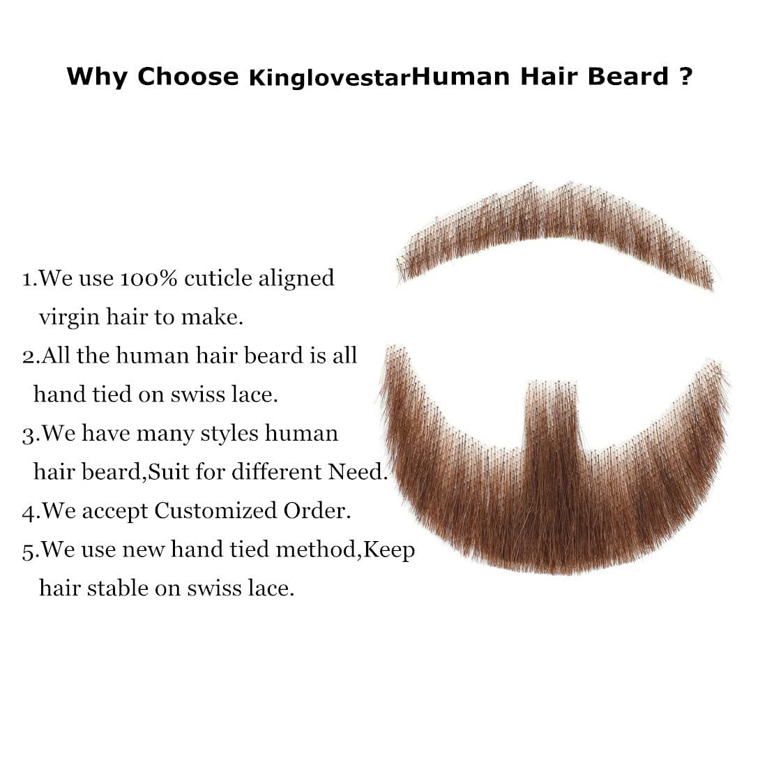 Human Hair Fake Face Beard and Mustache Realistic False Facial Hair Hand Tied La