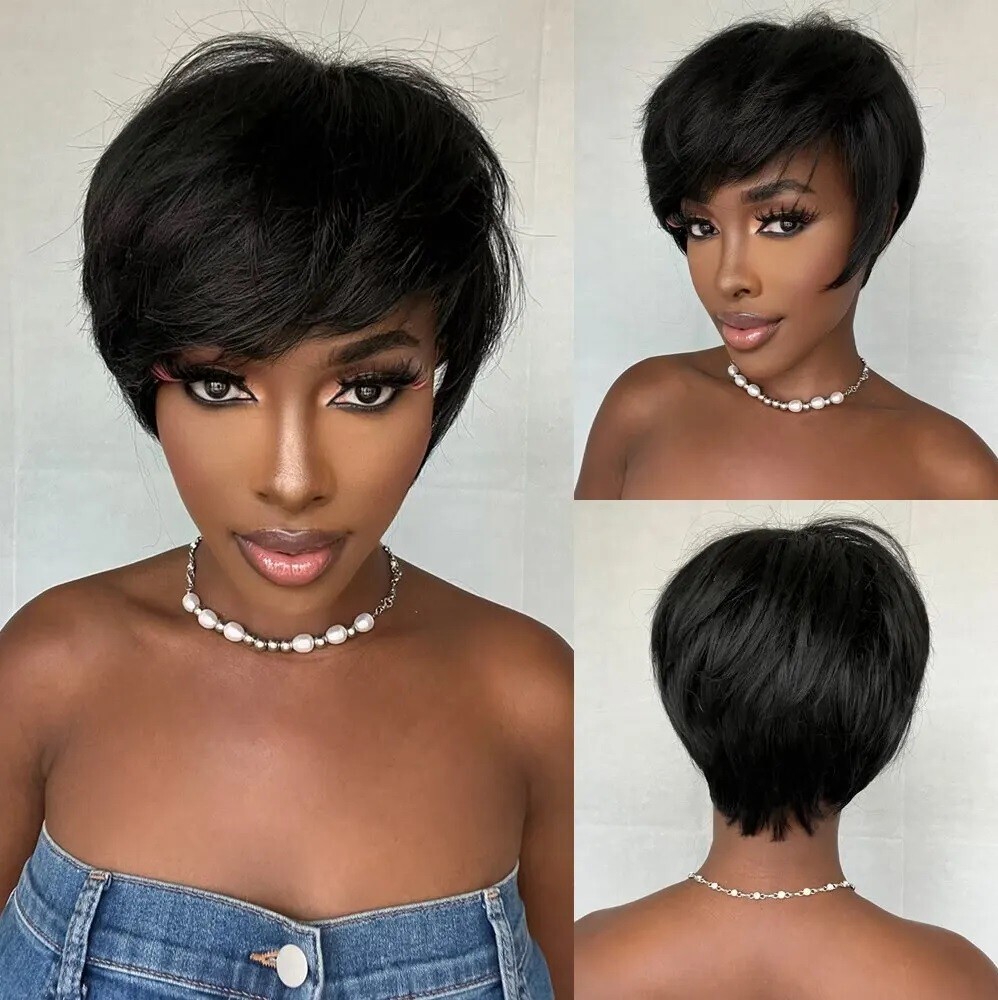 Brazilian Human Hair Short Pixie Cut Wigs With Bangs High-quality Soft Sexy US