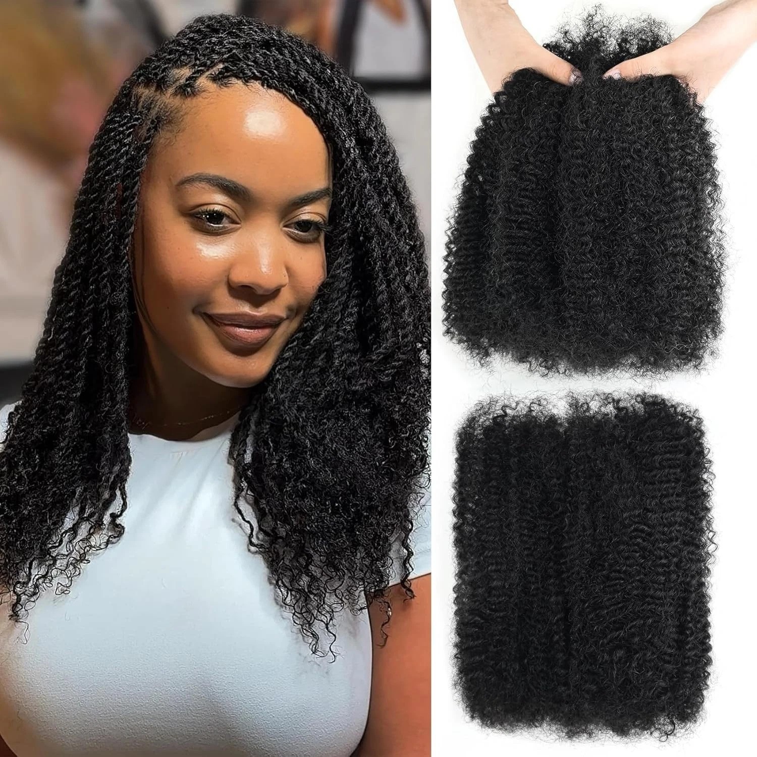 High-Quality 16″ Afro Kinky Bulk Human Hair 2 Bundles for Hair Restoration