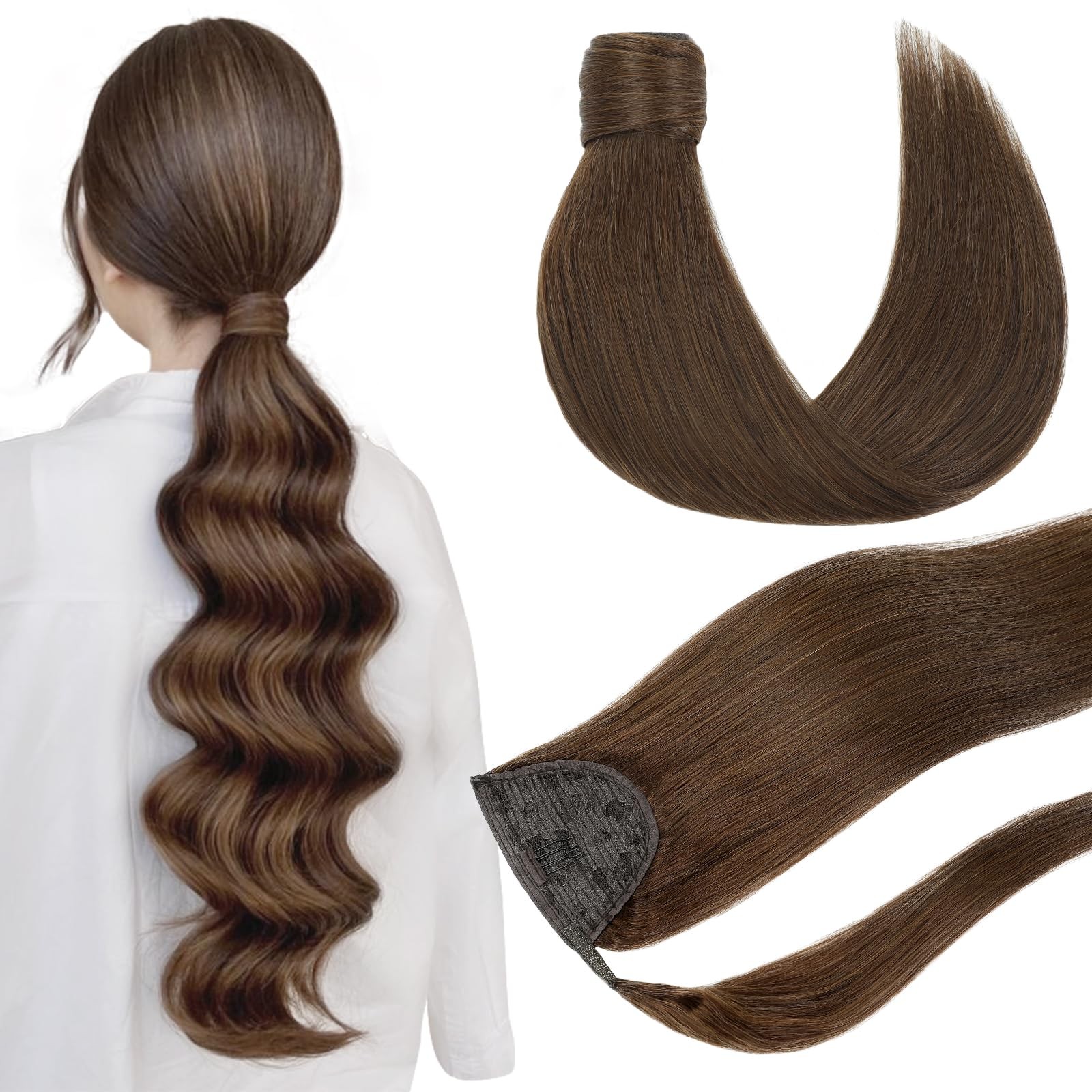 Youngsmile Double Weft Ponytail Hair Extensions 20 Inch 80G Color 4 Chocolate
