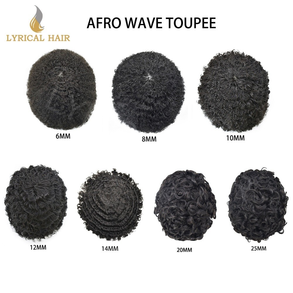 Afro Toupee For Black Men Full PU Skin Kinky Curly Human Hair Replacement System