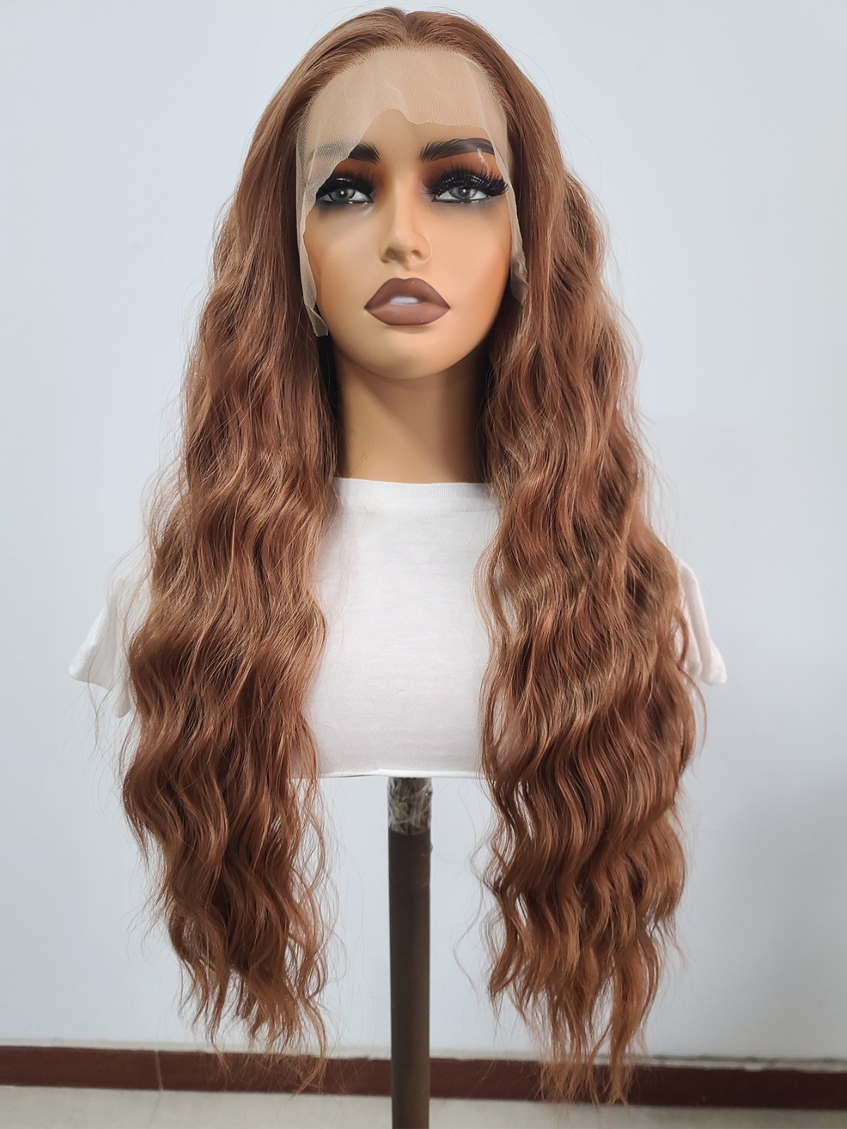 Long Wavy Auburn Mix Lace Front Synthetic Hair Heat Ok Wigs Women Soft