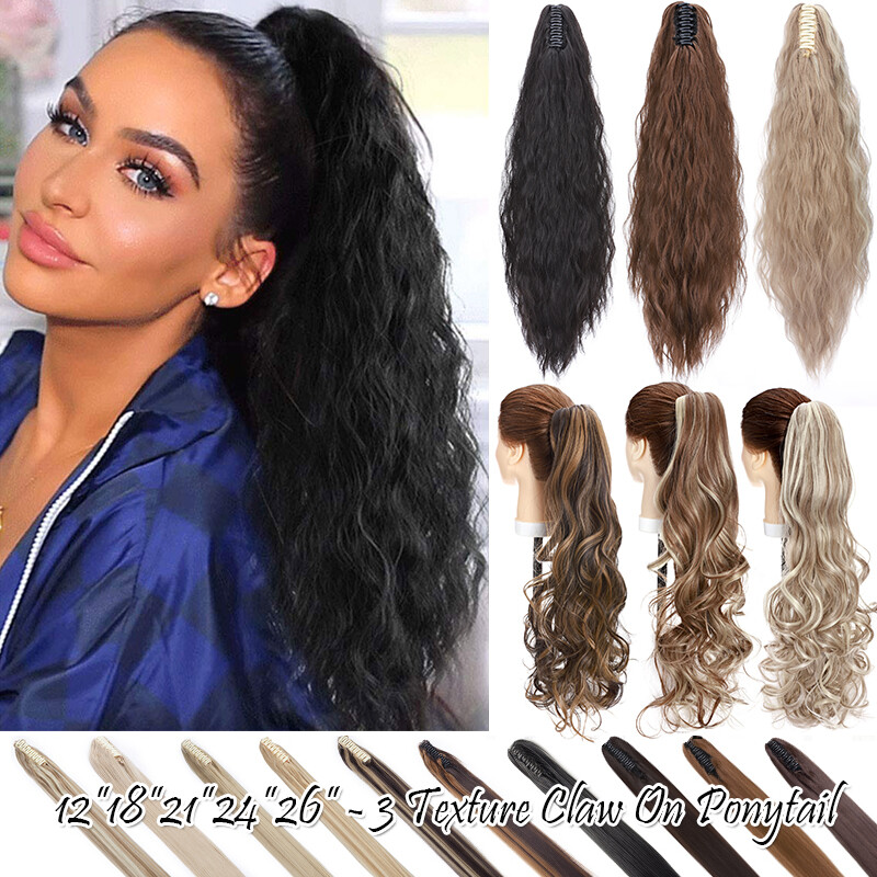 Real Ponytail Claw Clip In Hair Extensions Pony Tail As Human Wavy Hairpieces US