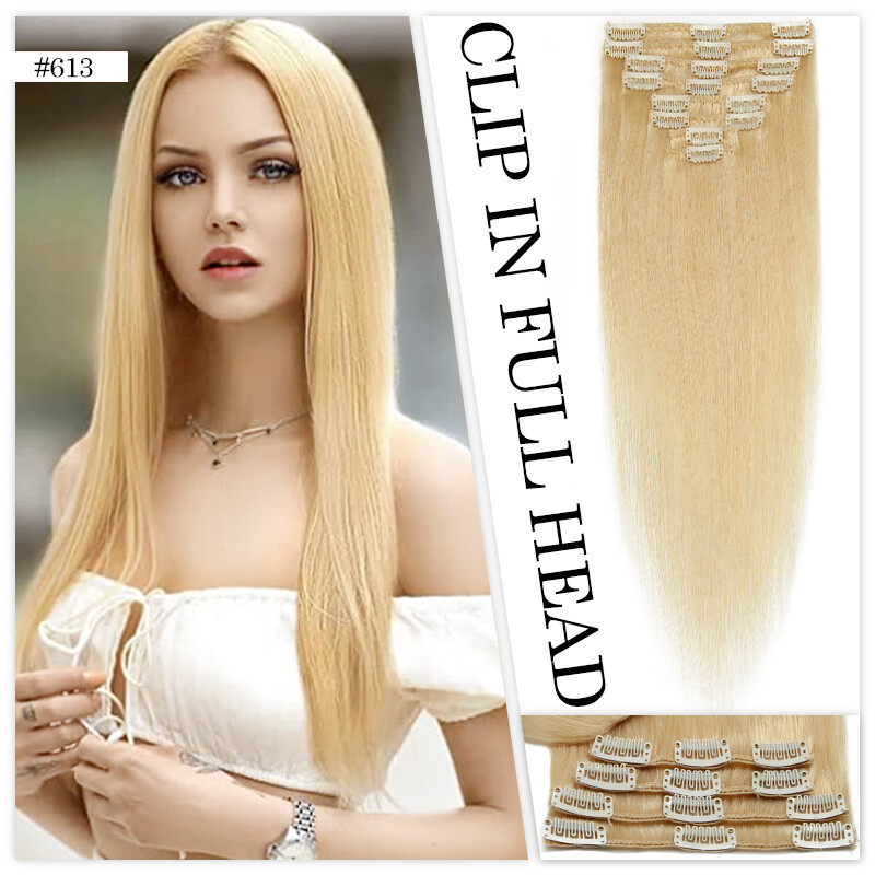 Clip in Hair Extensions Remy Real Human Hair Full Head Ombre Balayage Highlight