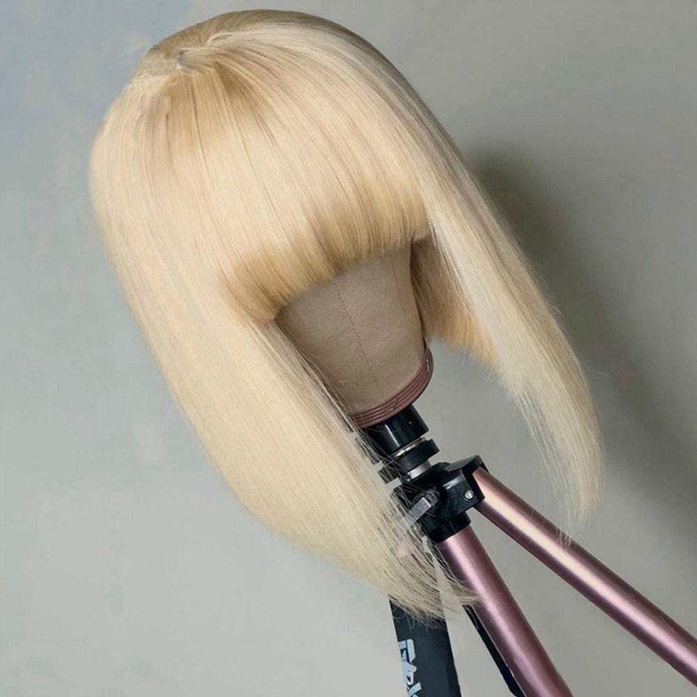 12″Bob Wig with Bangs, Natural Straight Synthetic Hair for Women Daily Wear US