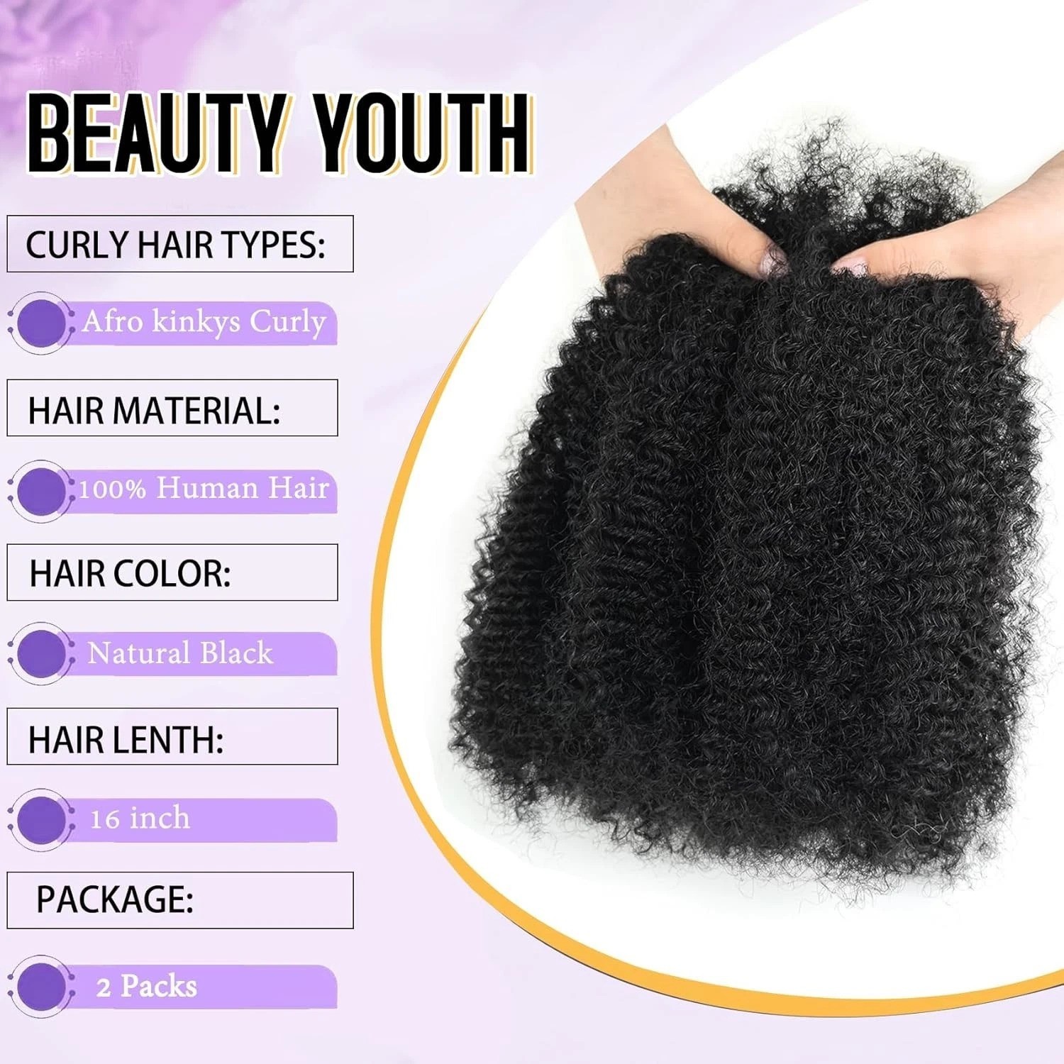 High-Quality 16″ Afro Kinky Bulk Human Hair 2 Bundles for Hair Restoration
