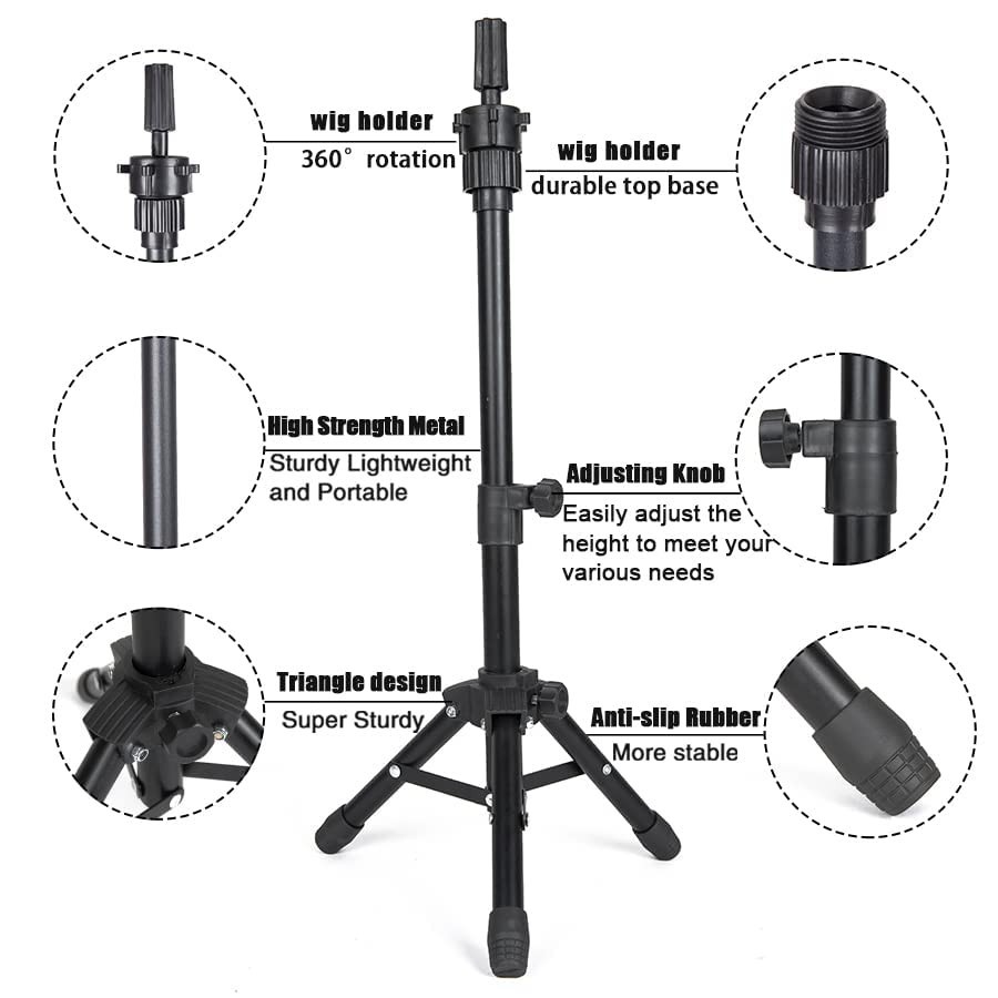 Lightweight 25-Inch Adjustable Wig Head Stand Ideal for Cosmetology Training