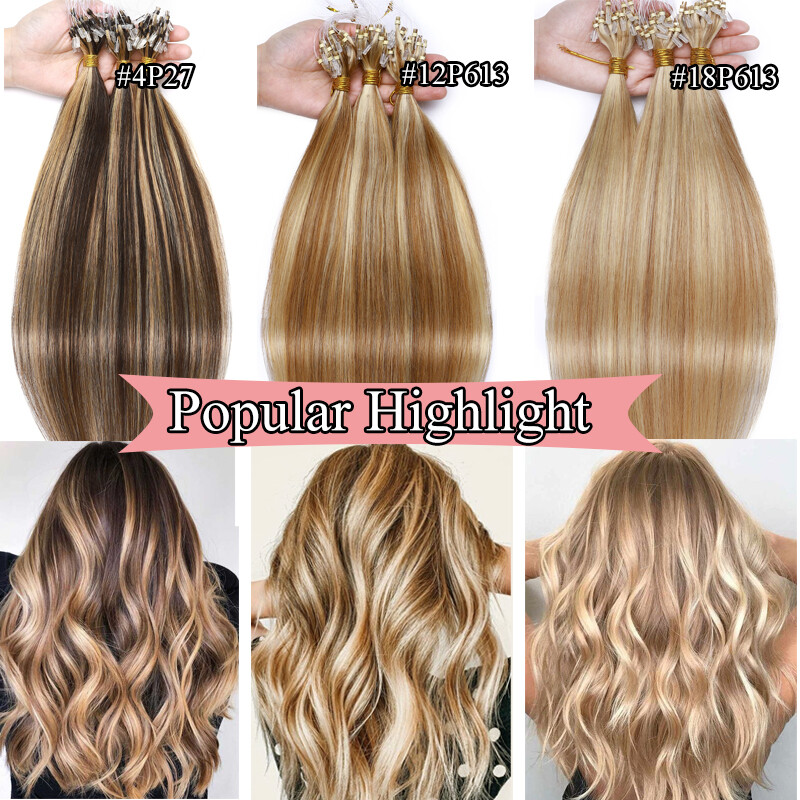 Thick 100G Easy Micro Loop Ring Remy Human Hair Extensions Beads I Tip Blonde 1G