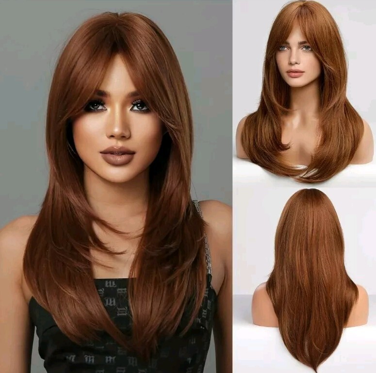 Auburn Red Wig with Bangs Heat Resistant Natural Blended Hair