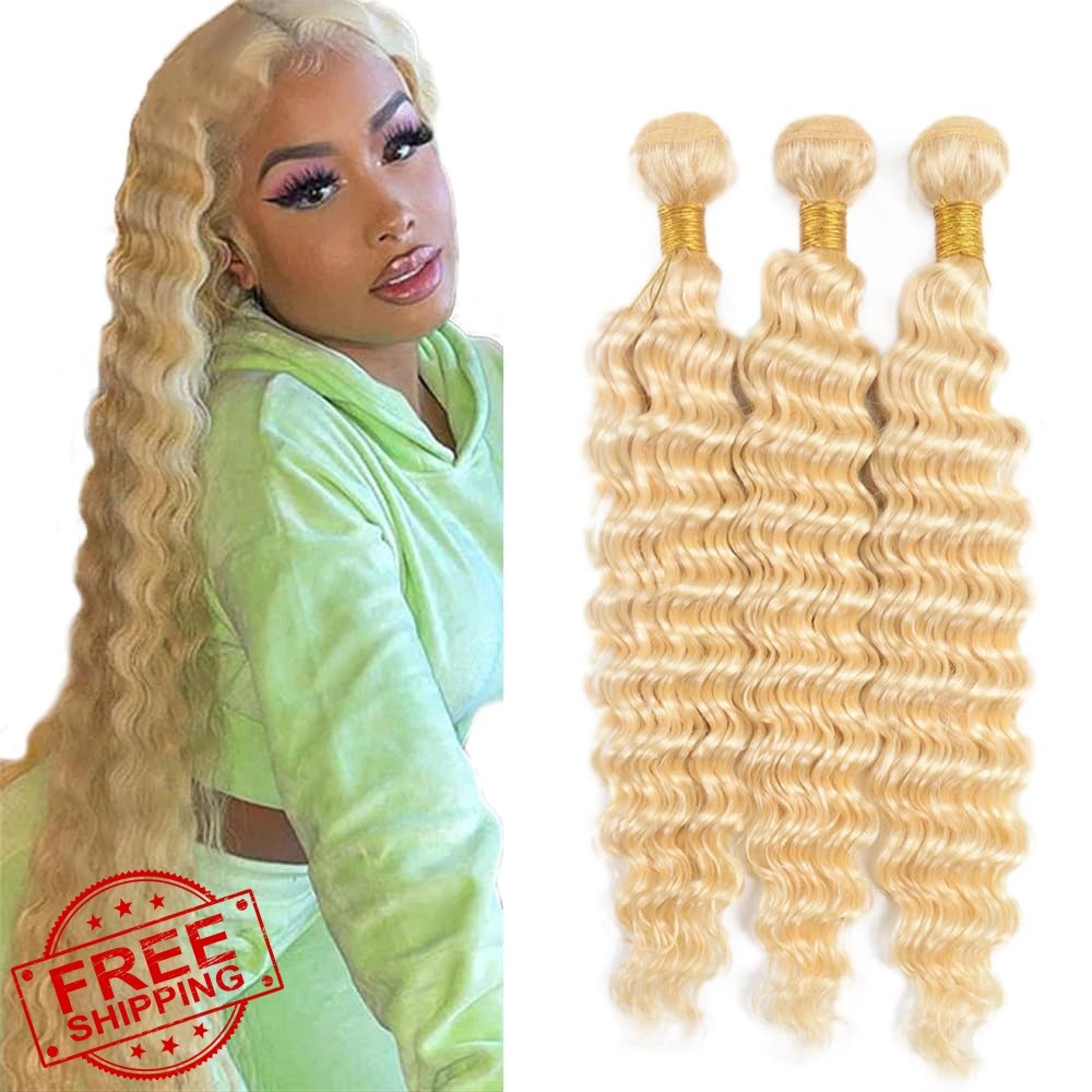 FuivJuix 32 Inch #613 Blonde Deep Wave Human Hair Bundles