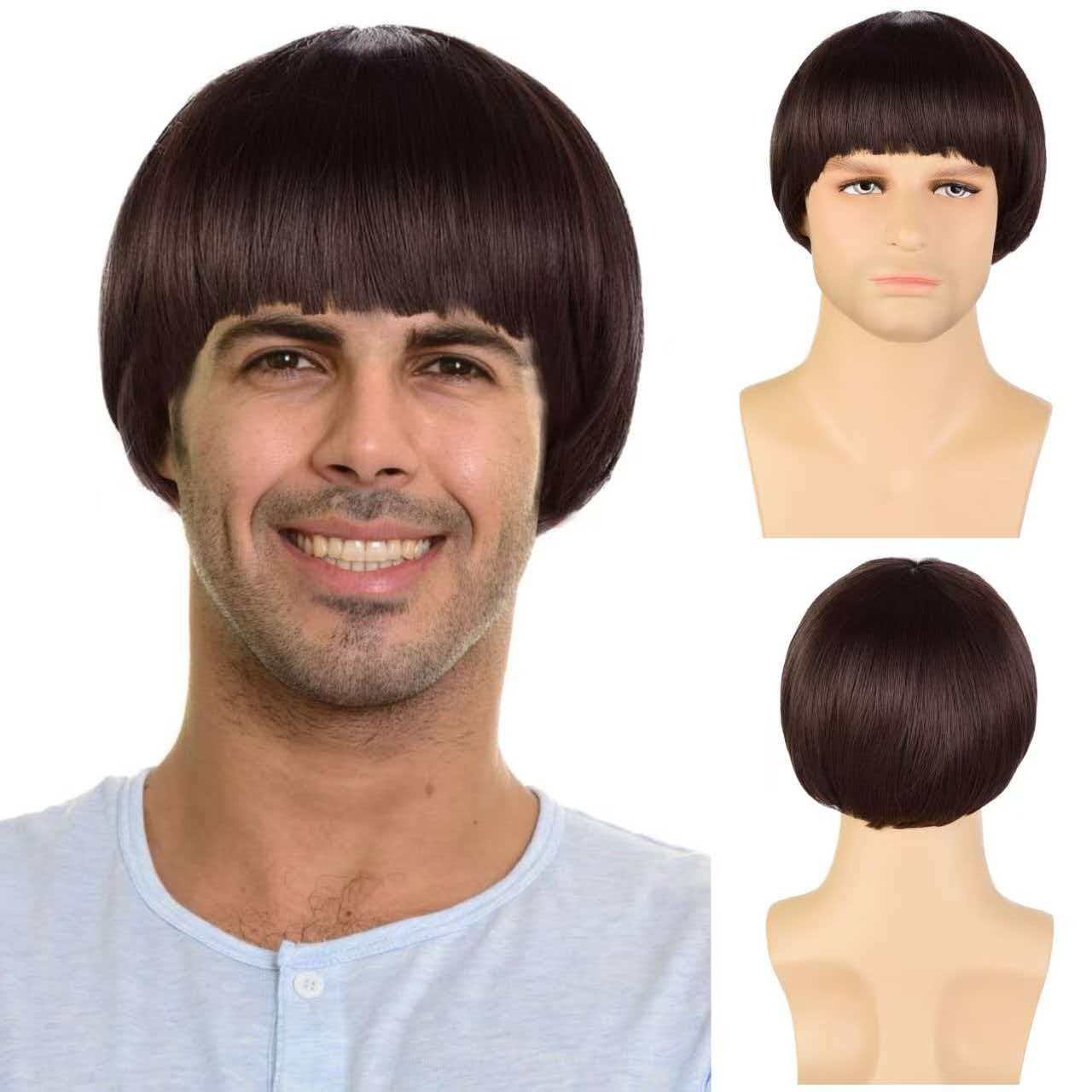 Lloyd Christmas Inspired Brown Bowl Cut Wig 90s Costume Heat Resistant for Men
