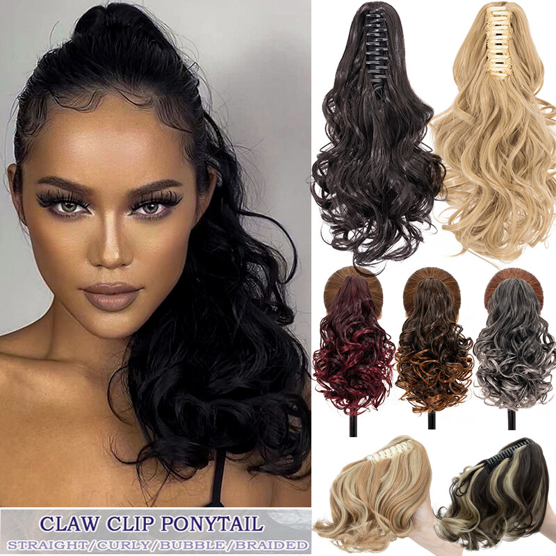 100% Real As Human Hair Ponytail Claw Clip In Extensions Straight/Body Wave 14in