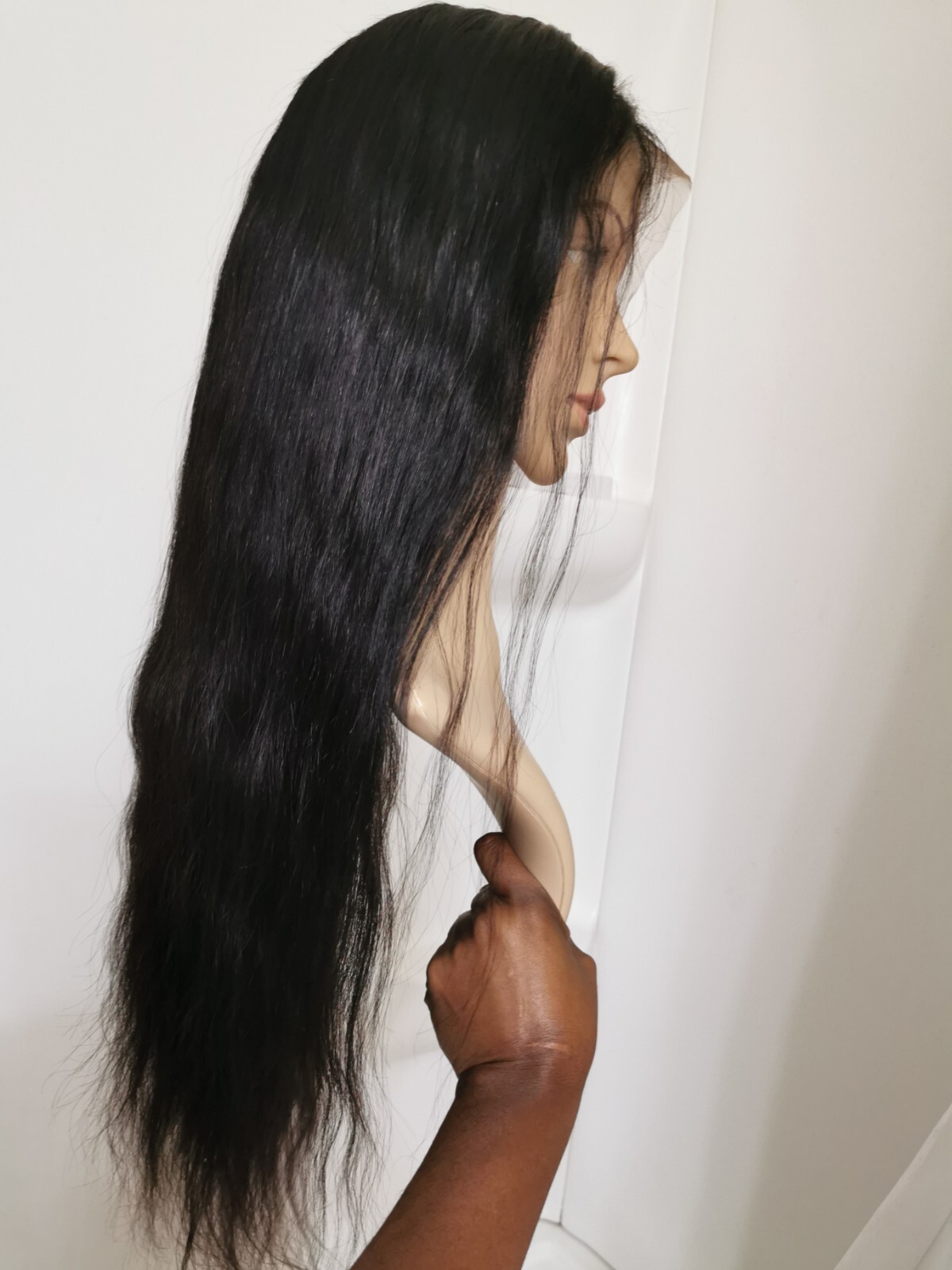 New Custom High Quality 28” 360 Lace Straight Human Hair Wig 1B