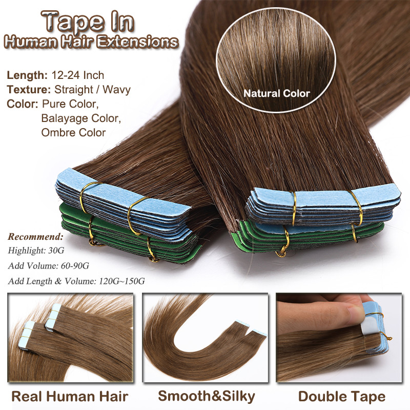 120G Balayage Tape In 100% Real Remy Human Hair Extensions Invisible Mix Blonde