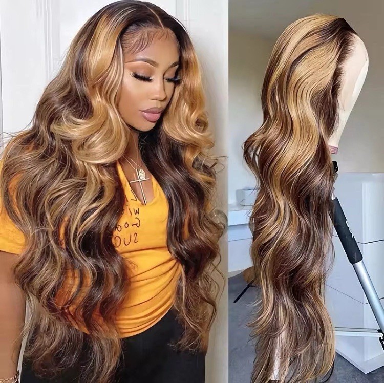 26” Ombre Blonde Body Wave Human Hair Wig 13×4 HD Lace 200% Density Pre Plucked