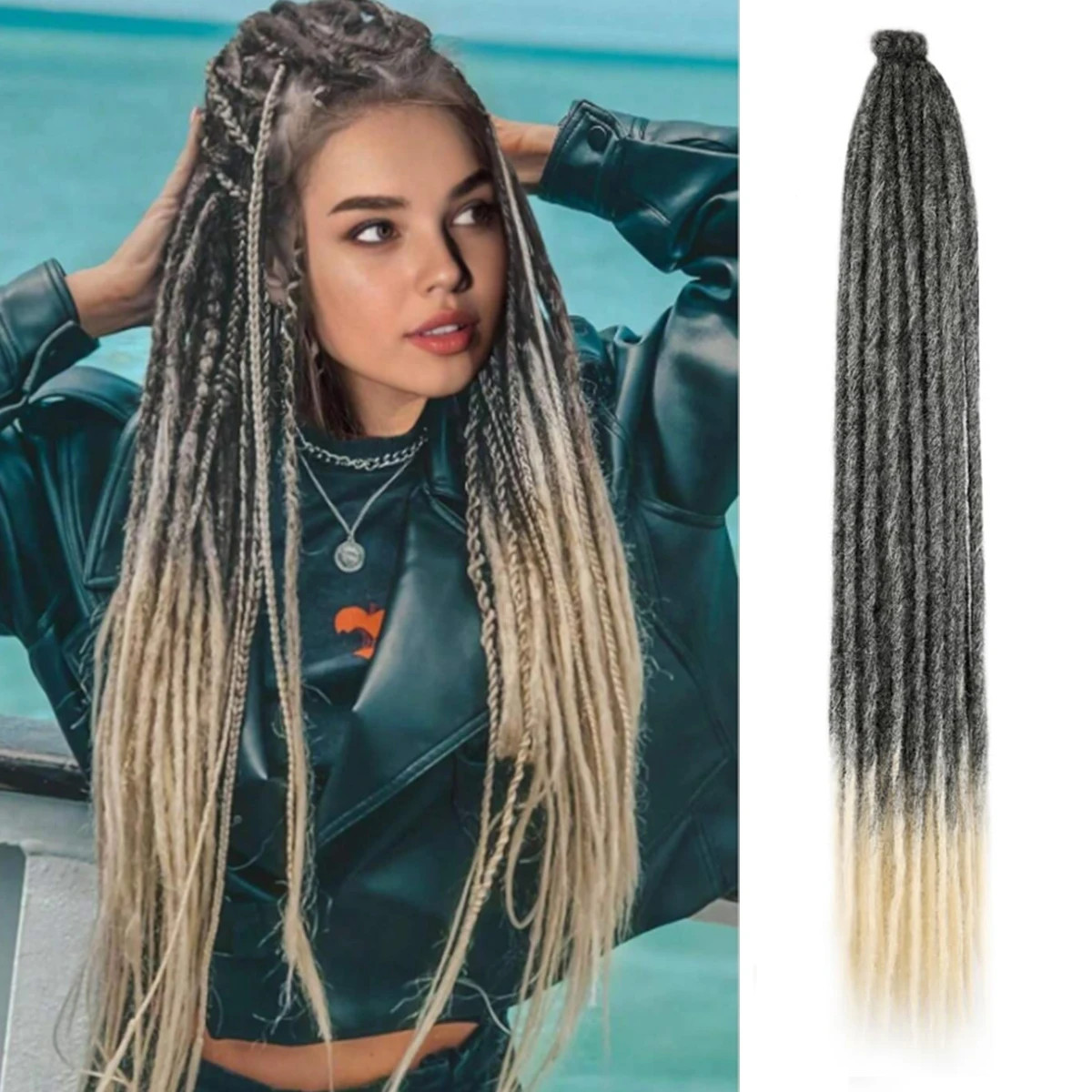 Hippie Style Single Ended Soft Synthetic Dreadlock Hair Extensions for Women
