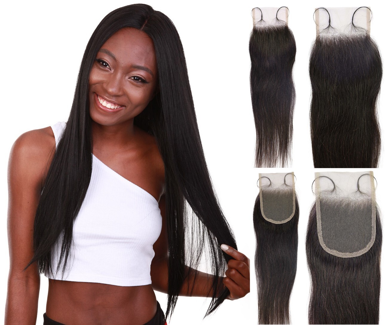 Amahle 4×4 Lace Closure Straight 12″ Natural Color 100% Human Hair Extensions