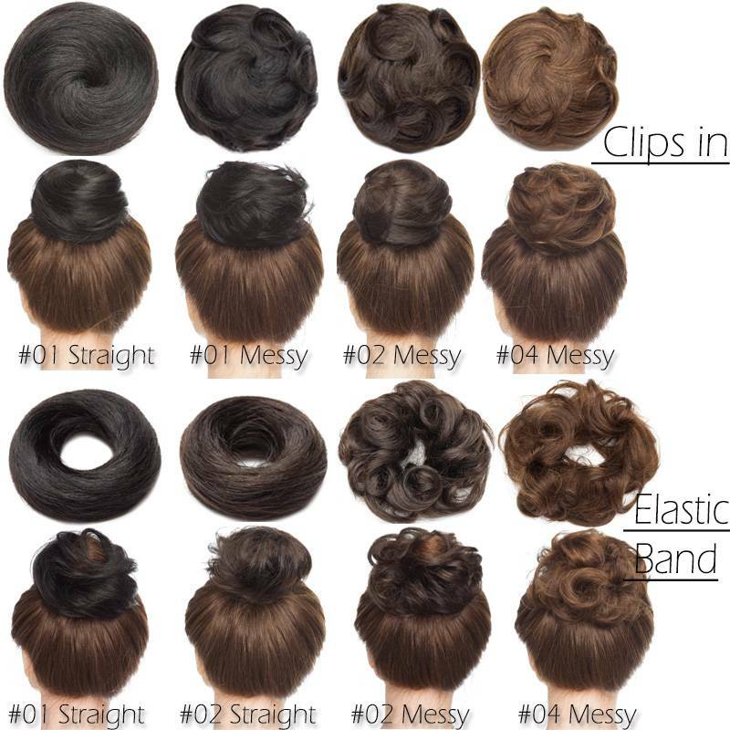 Real 100% Remy Human Hair Scrunchie Ponytail Bun Elastic Band Straight Messy US