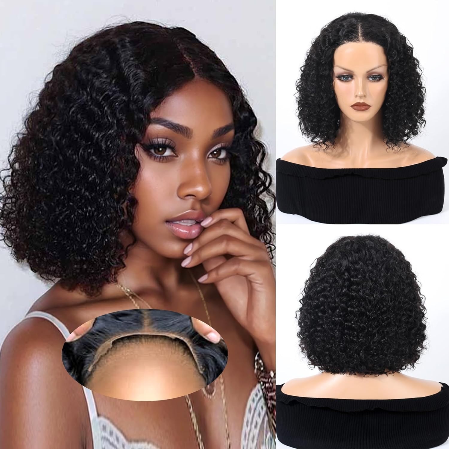 Wear and Go Glueless Wigs Human Hair Pre Plucked Pre Cut Curly Bob 4X4 Lace Wig