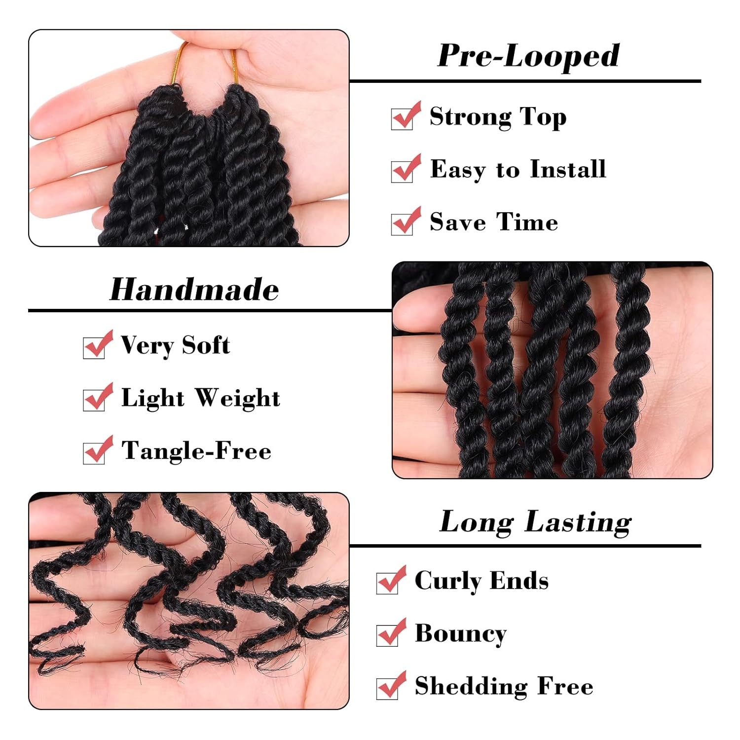 Leeven 10 Inch Wavy Senegalese Twist Crochet Hair with Curly Ends 8 Packs Black