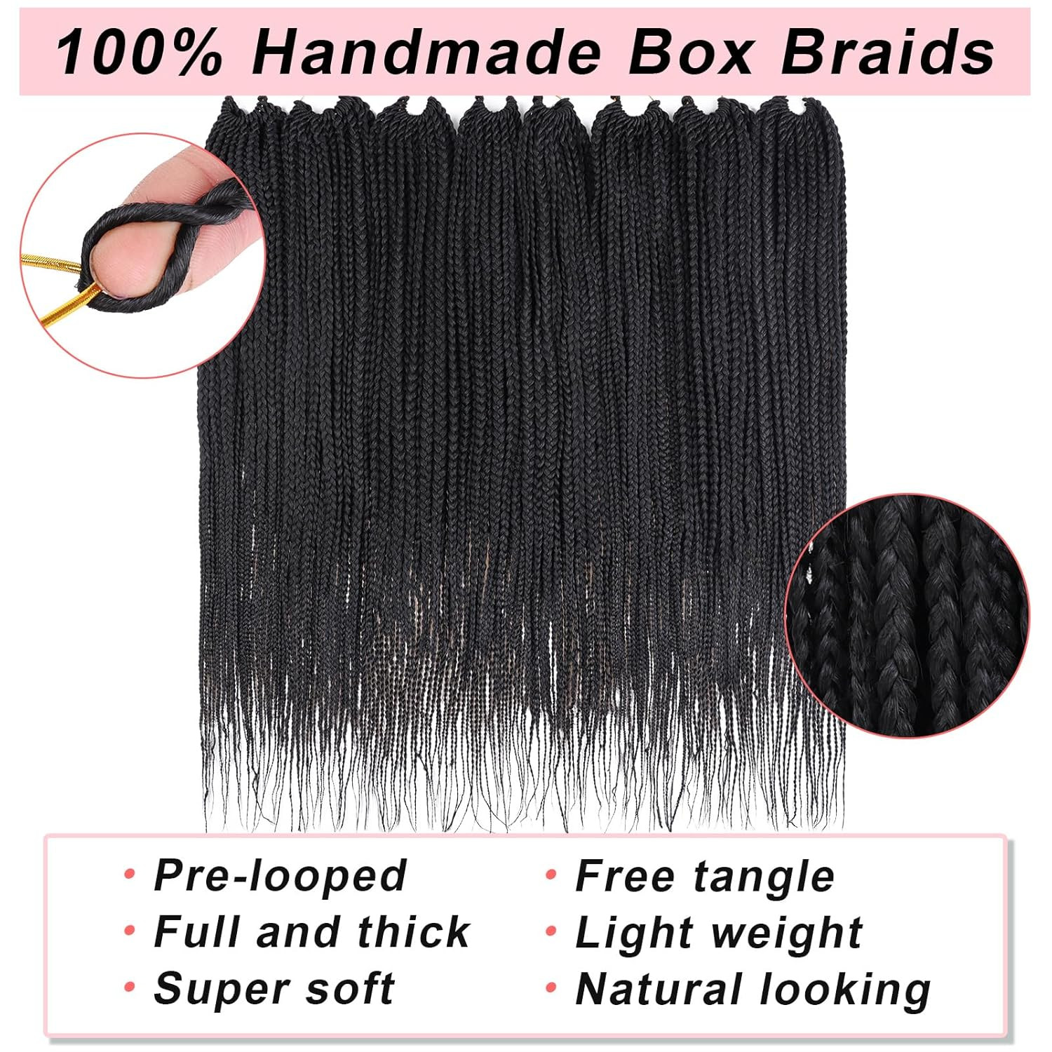 8 Packs 24 Inch Box Braids Crochet Hair Pre-Looped Knotless Medium 3X