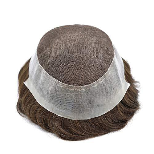 Mens Toupee Swiss Lace Hairpiece Poly Pu Skin Around Hair System Replacement US