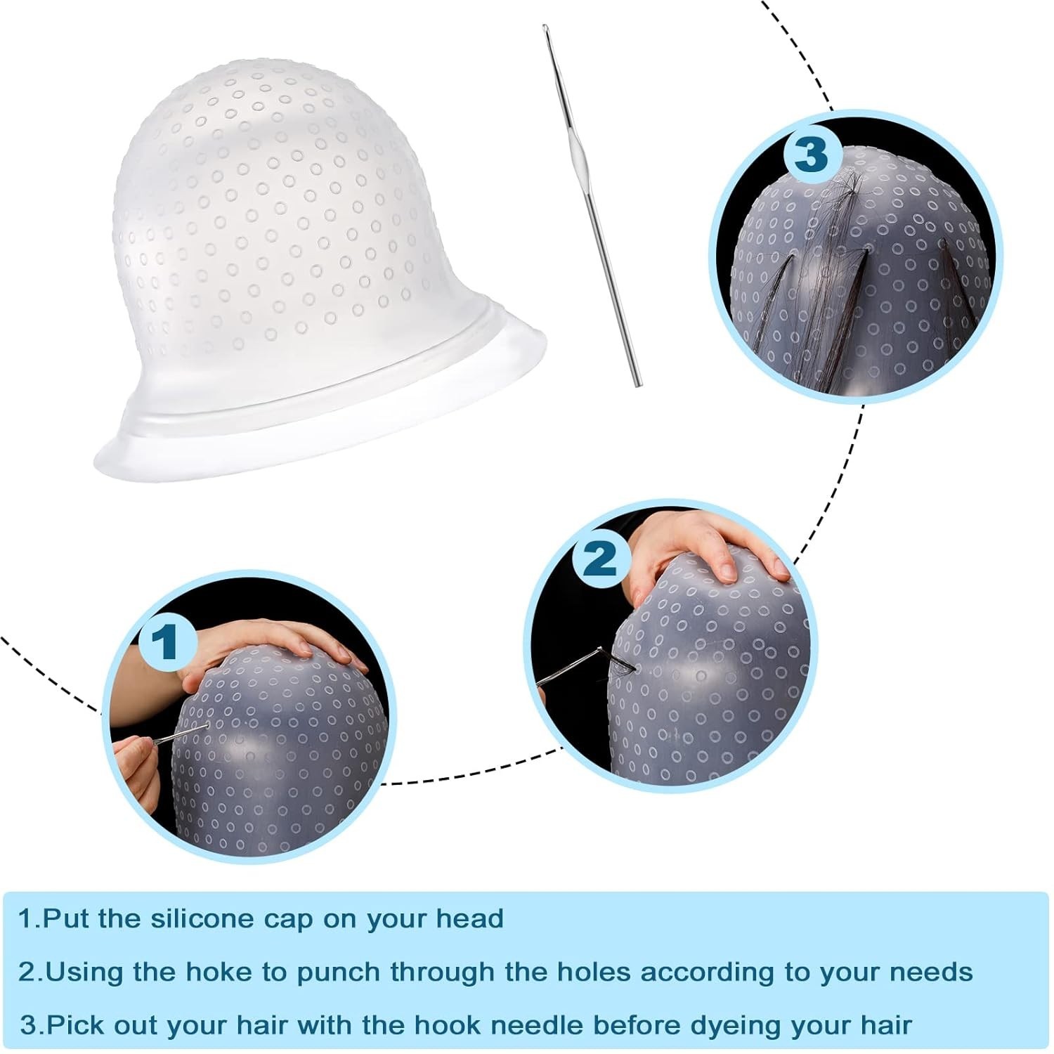 Hair Coloring Highlighting Cap, 2 Pieces Silicone Highlight Cap Pull Through Cap