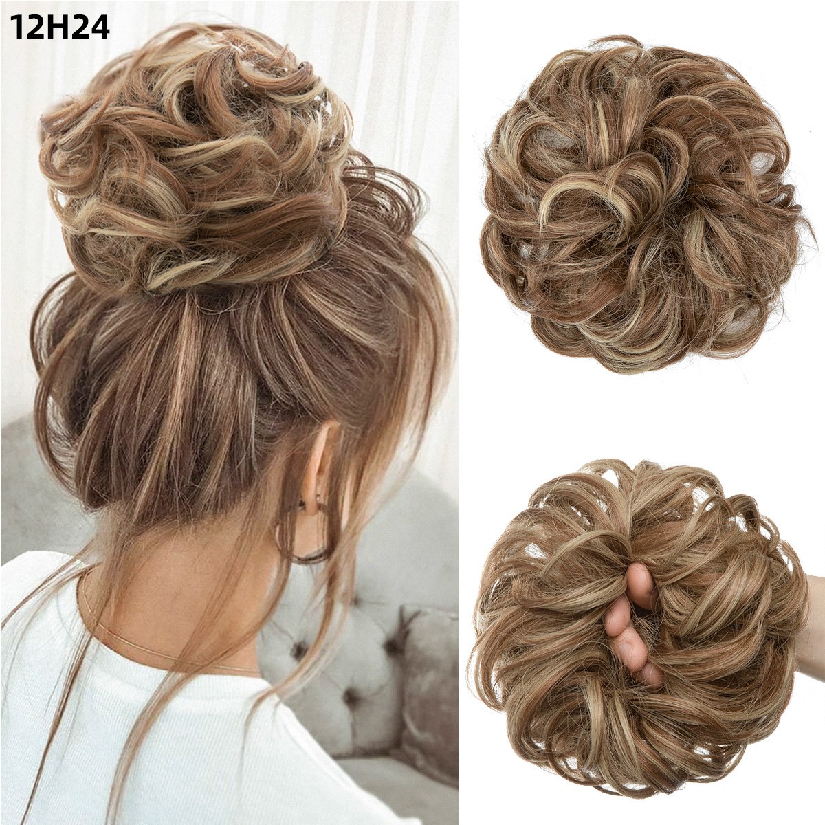 2PCs Small Messy Bun Hair Pieces Women Synthetic Curly Mini Scrunchies Hairpiece