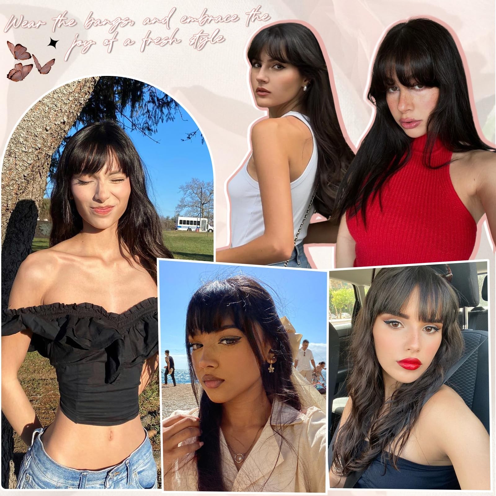 EINAEY Clip in Bangs 100% Real Human Hair, Darkest Wispy Bangs, Brown