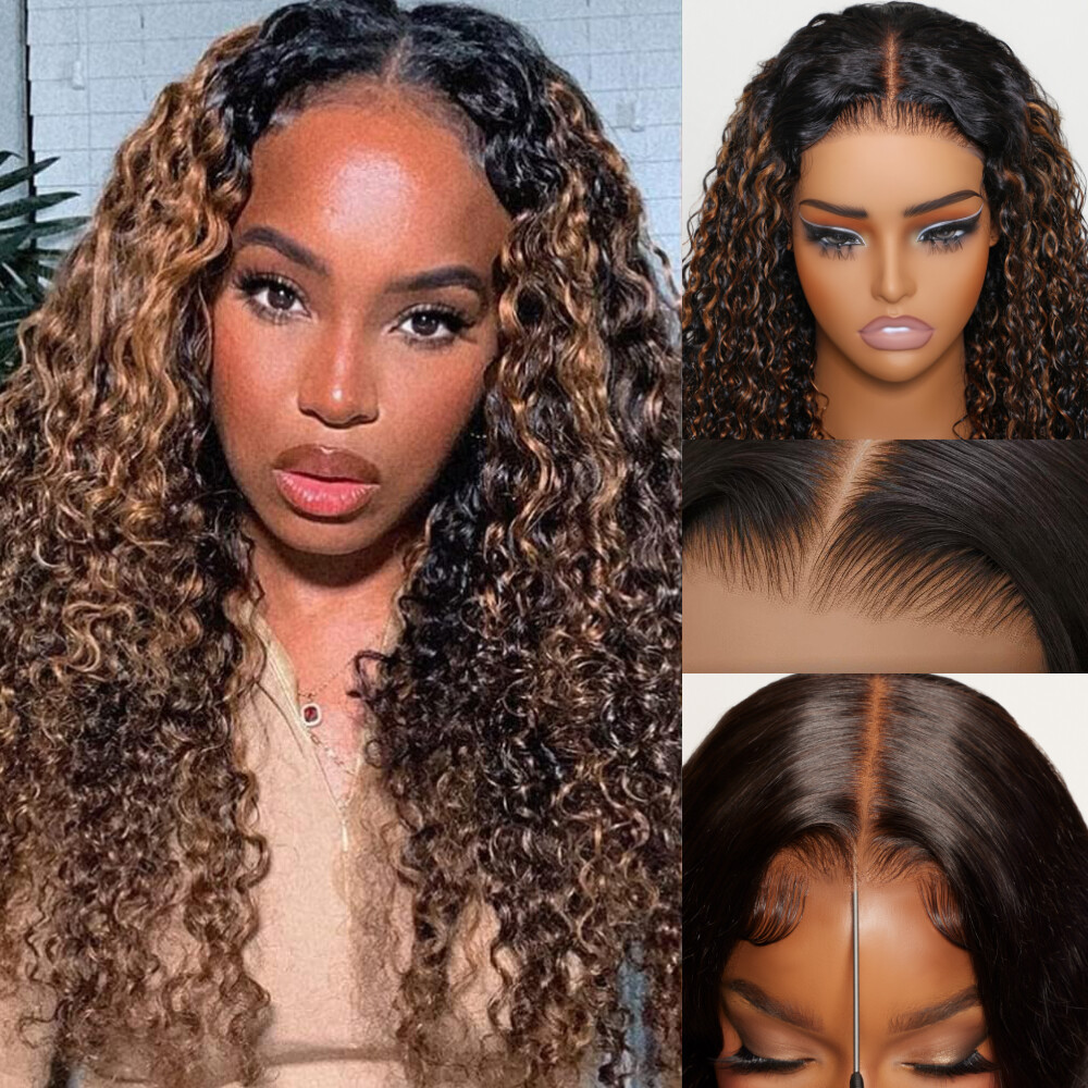 UNice Cambodian Ombre Brown Curly Bye Bye Knots Precut Lace Front Wig Human Hair