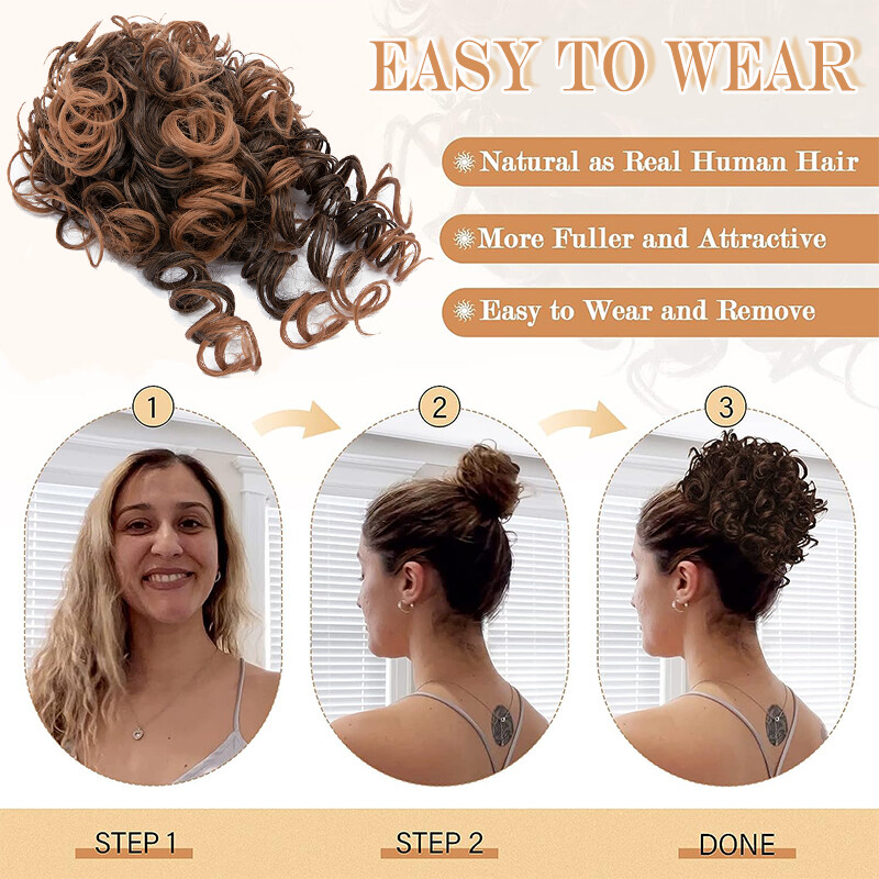 Drawstring Scrunchie Updo Loose Wave Large Curly Hair Bun Extension w/ Ponytail