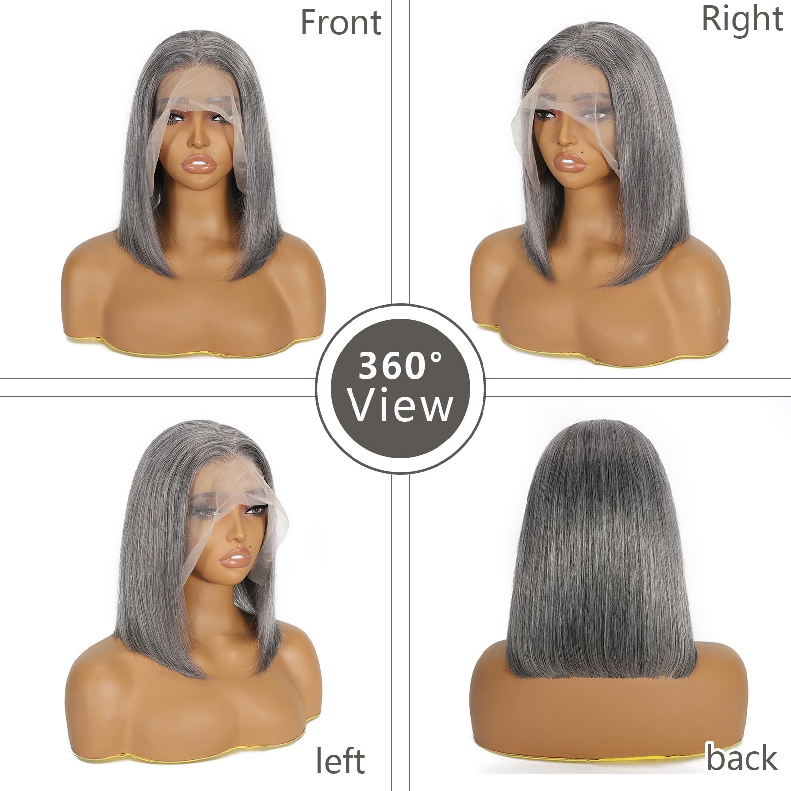 Hoscod 13X4 Hd Lace Front Wig Human Hair 14 Inch Grey Mixed White Lace Frontal