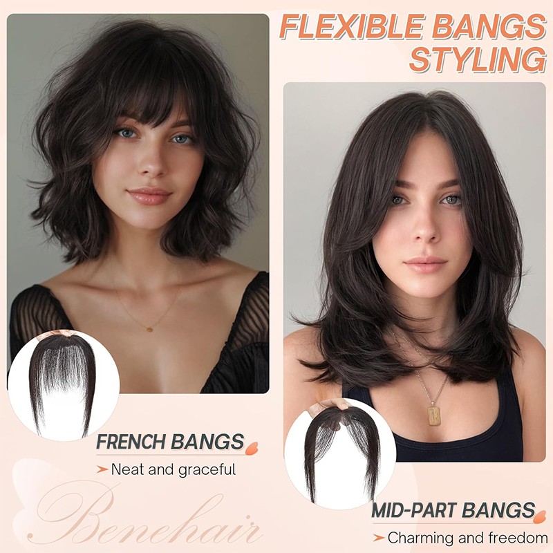 Thin Clip In 100% Real Remy Human Hair Silk Lace Topper For Women Hairpiece Bang