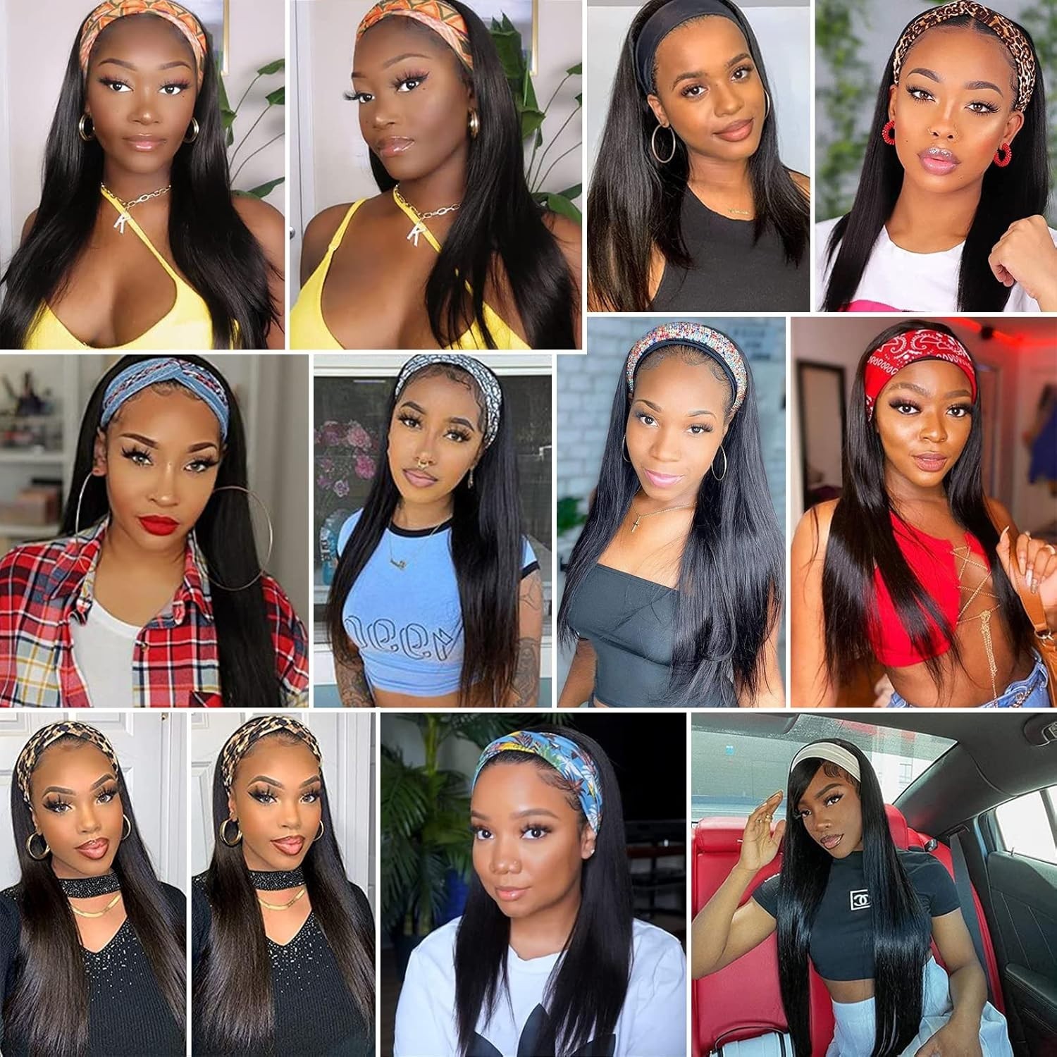 Fashionable Black Headband Wig, 24 Inch Straight Style with Included Accessories