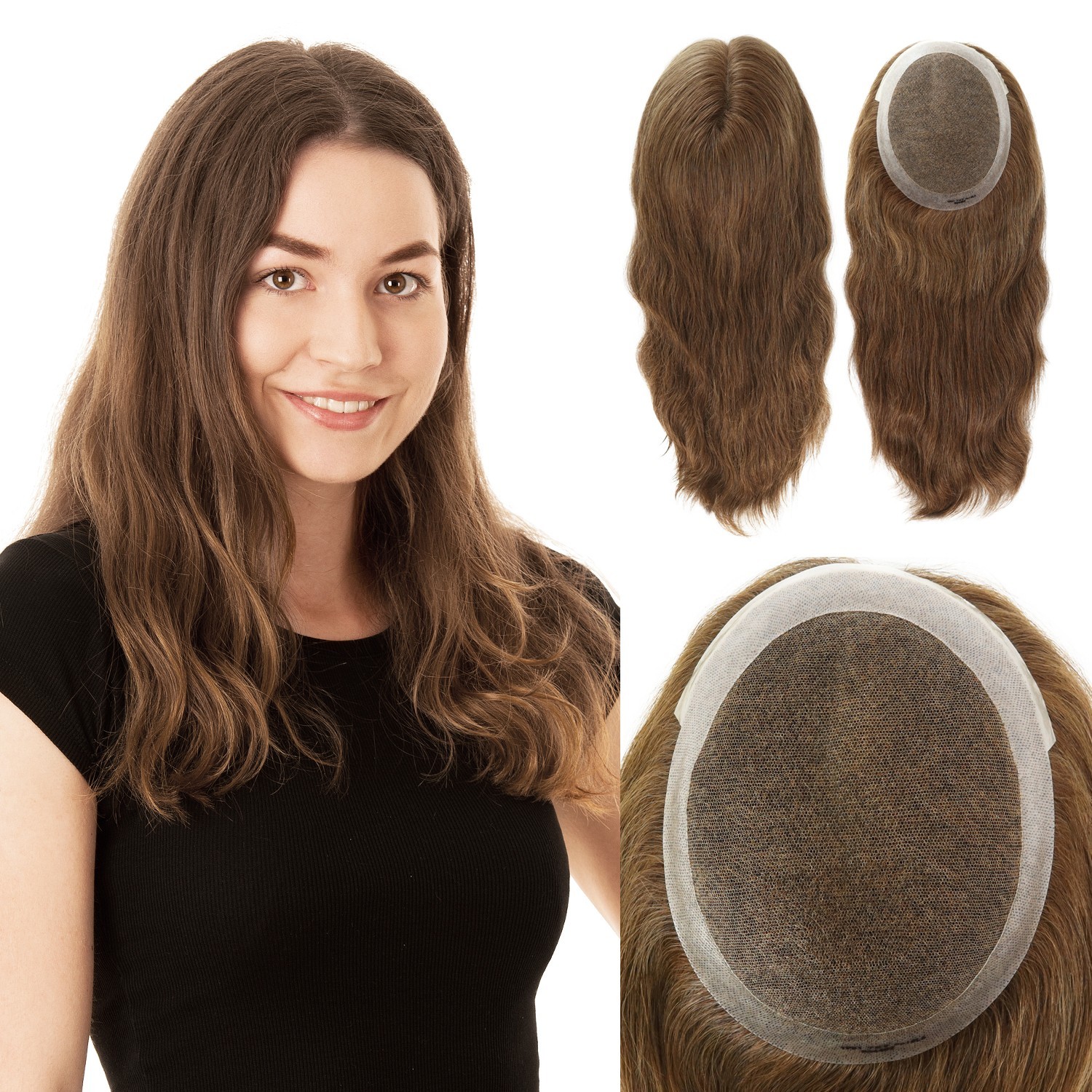 Human Hair Topper for Women Top Pieces Lace Center Brown Hair Systems 16″ #L6