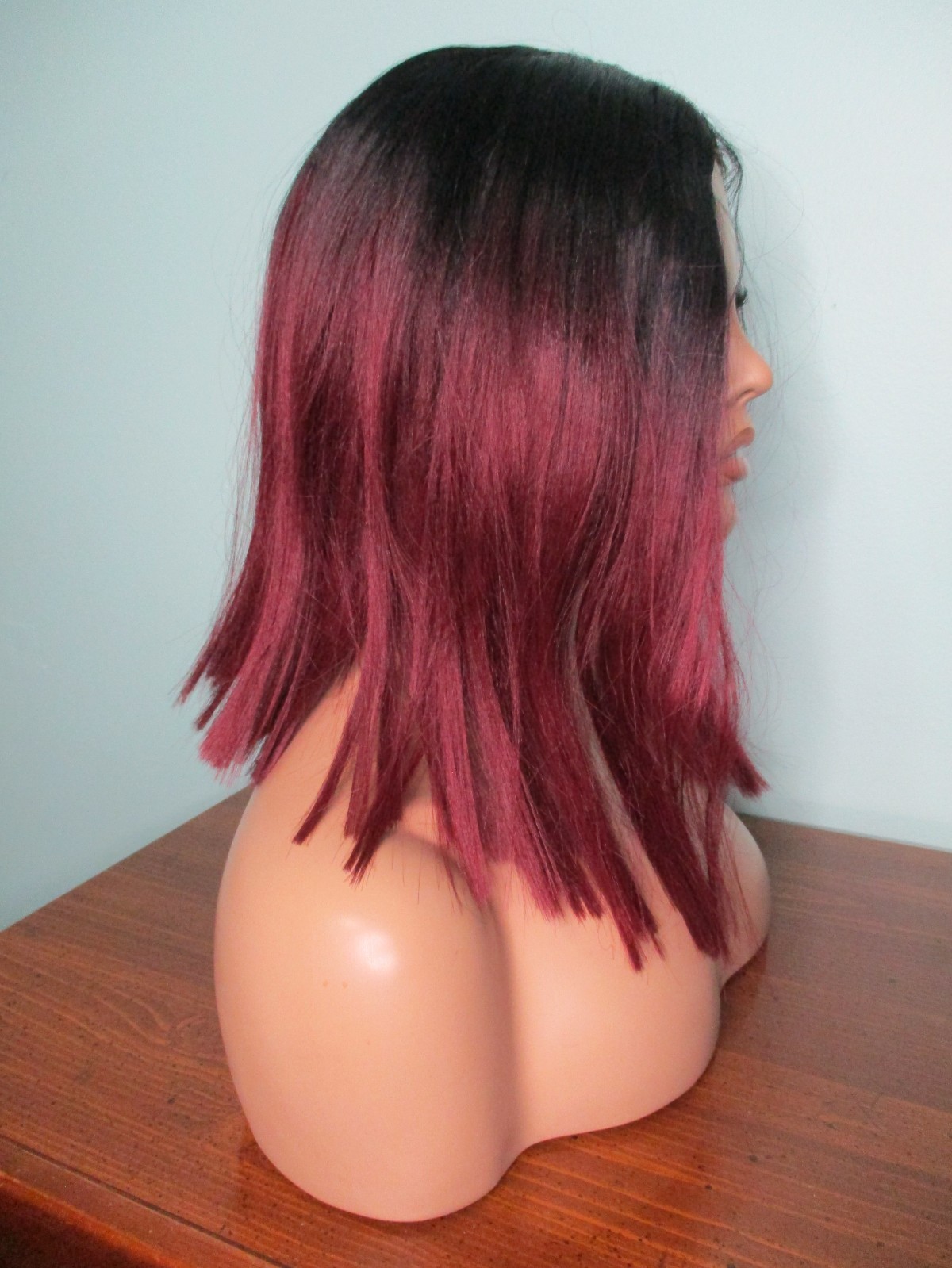 14″ burgundy red and black ombre LACE FRONT blunt cut lob WIG by RILAH – Futura