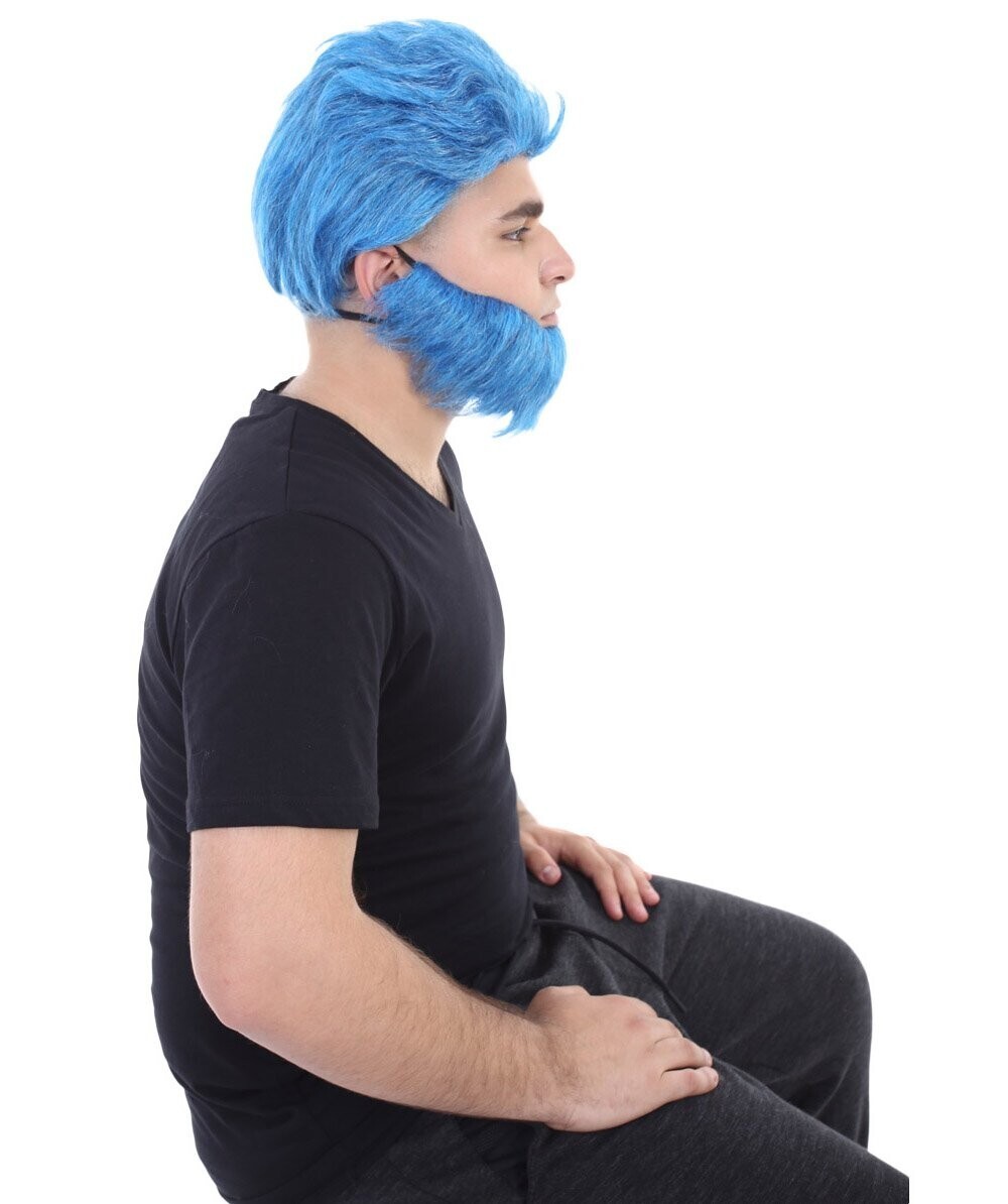 HPO Adult Men’s Beast Wig & Beard | Blue Color Cosplay Halloween Wig, HM-057