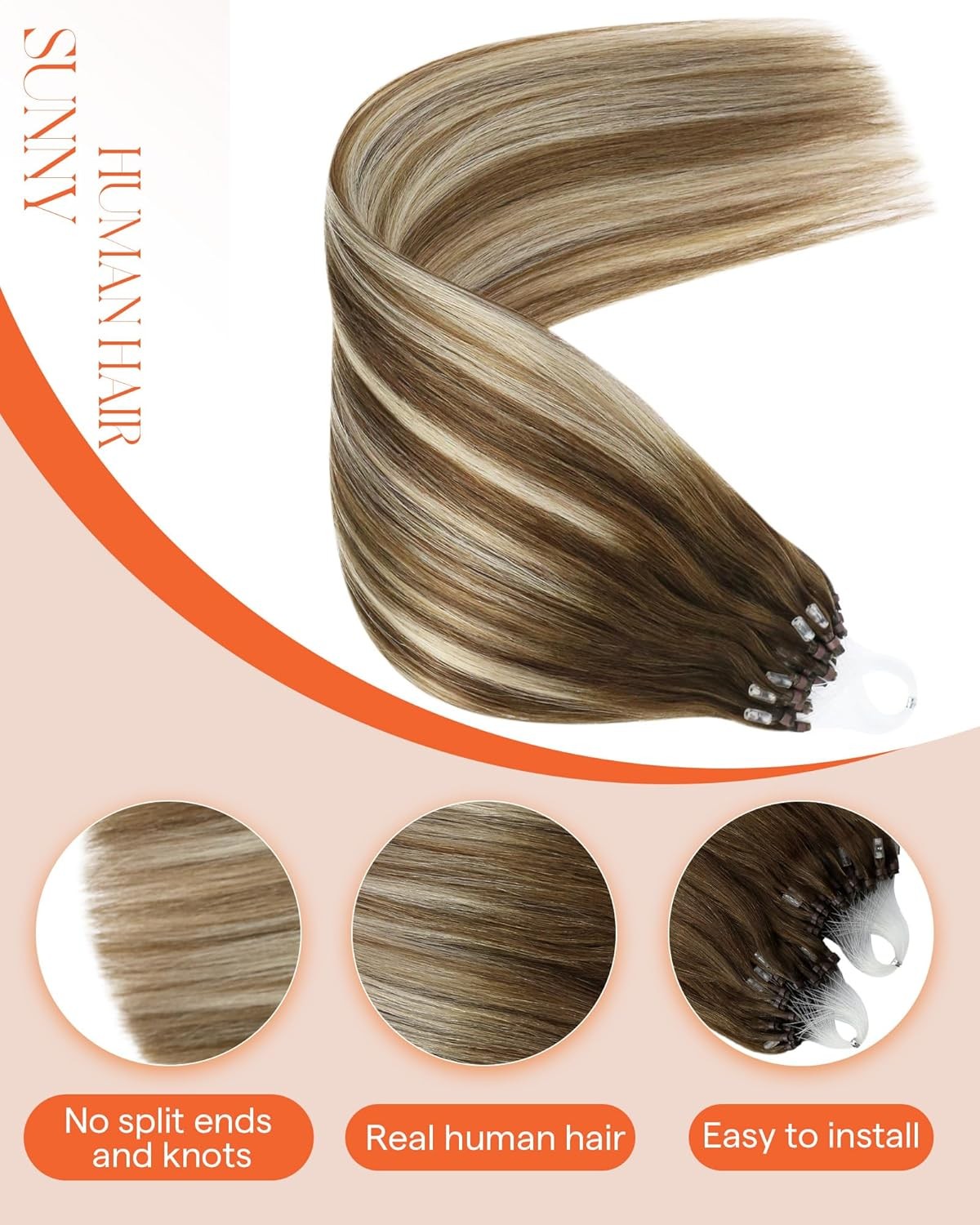 Sunny Hair MICROLINK 22in Brown Ombre Blonde Hair Extensions – ML_6-60-6_22_50G3