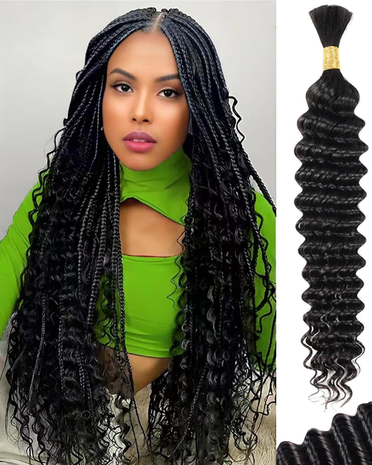 Lemeiily Human Braiding Hair 1 Bundle 50G 26Inch Deep Wave Bulk Human Hair For