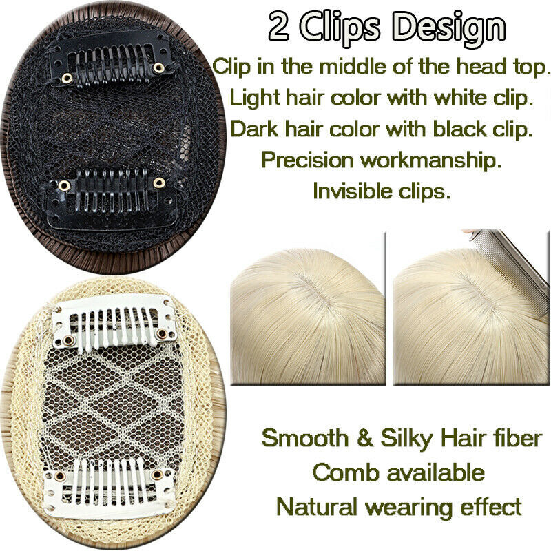 Black 10 inch Short Topper Hairpiece with Bangs Toupee Extension Real as Human
