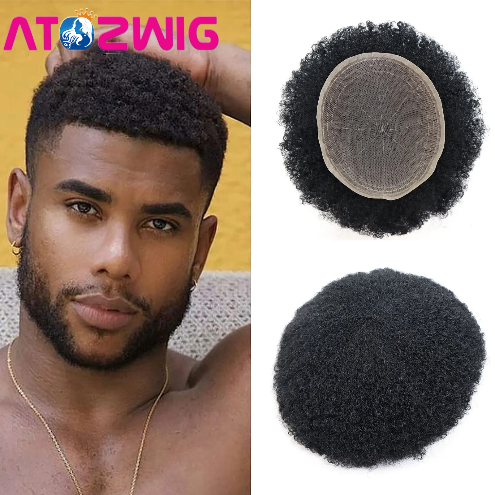 Afro Toupee For Black Men Hair Unit Full Lace European Human Hair 4mm 8×10