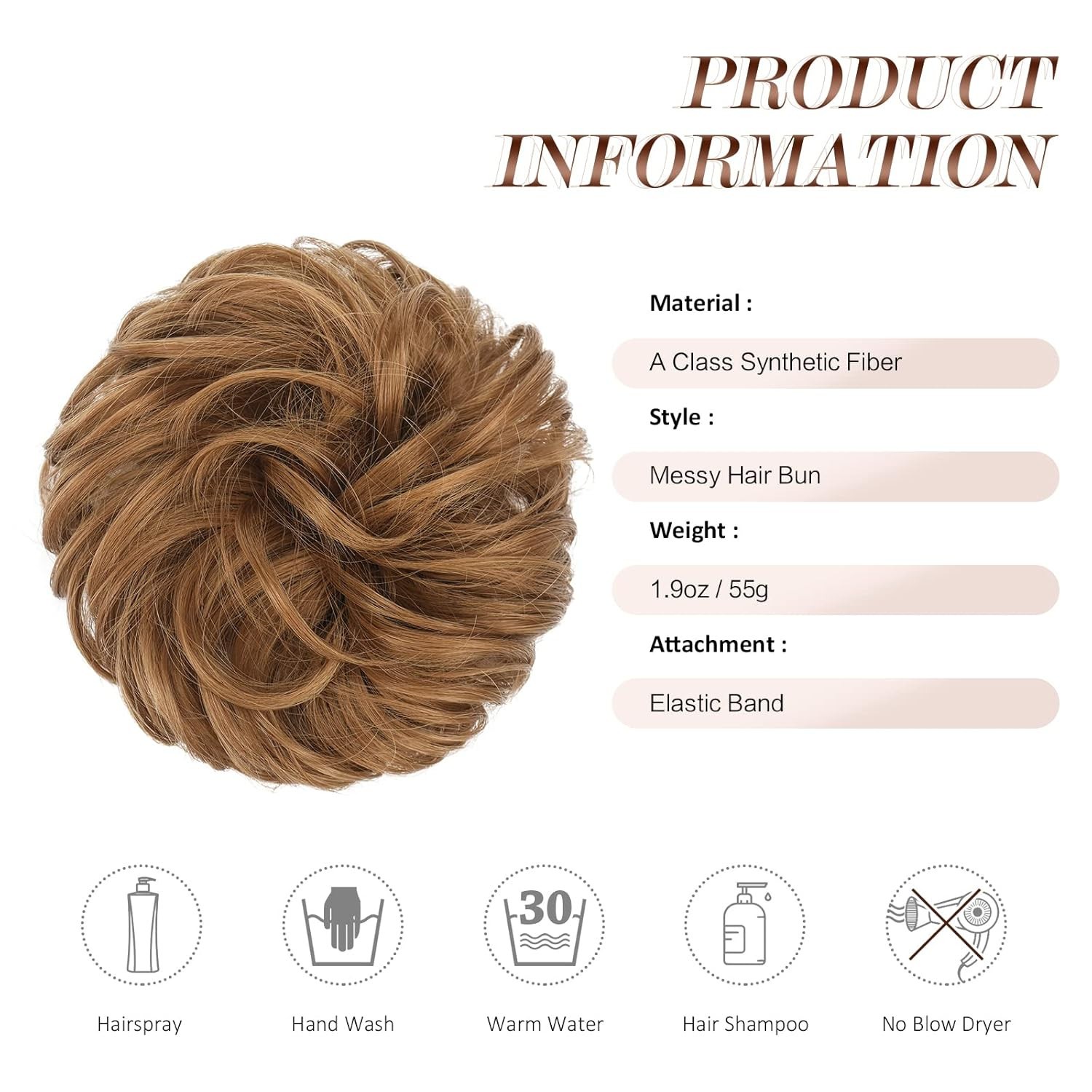 Messy Bun Hair Piece Strawberry Blonde 27 30 mix elastic wavy scrunchie chignon